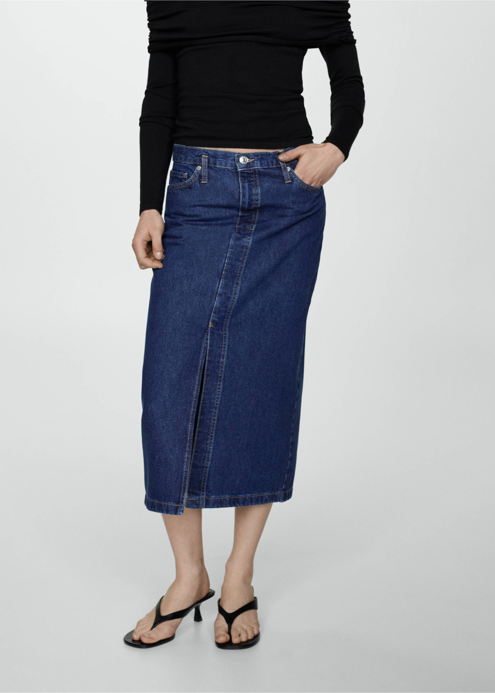Denim midi-skirt - Medium plane, Dark Blue. Ref: 67090440-00.