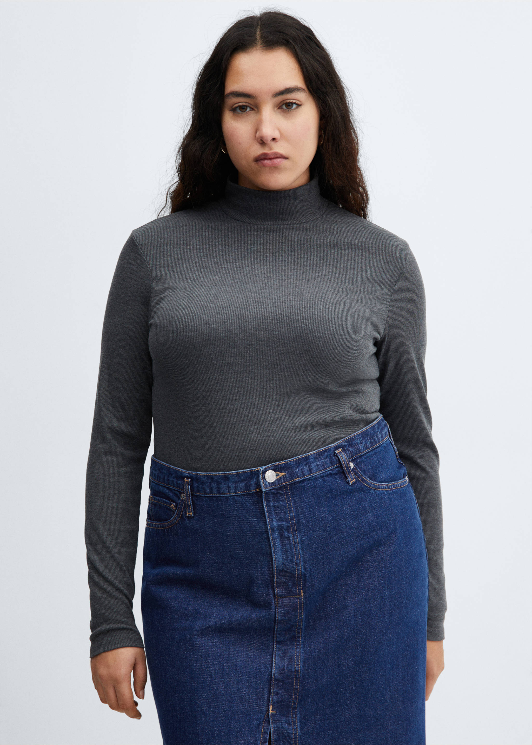 Denim midi-skirt - Details of the article 5, Dark Blue. Ref: 67090440-00.