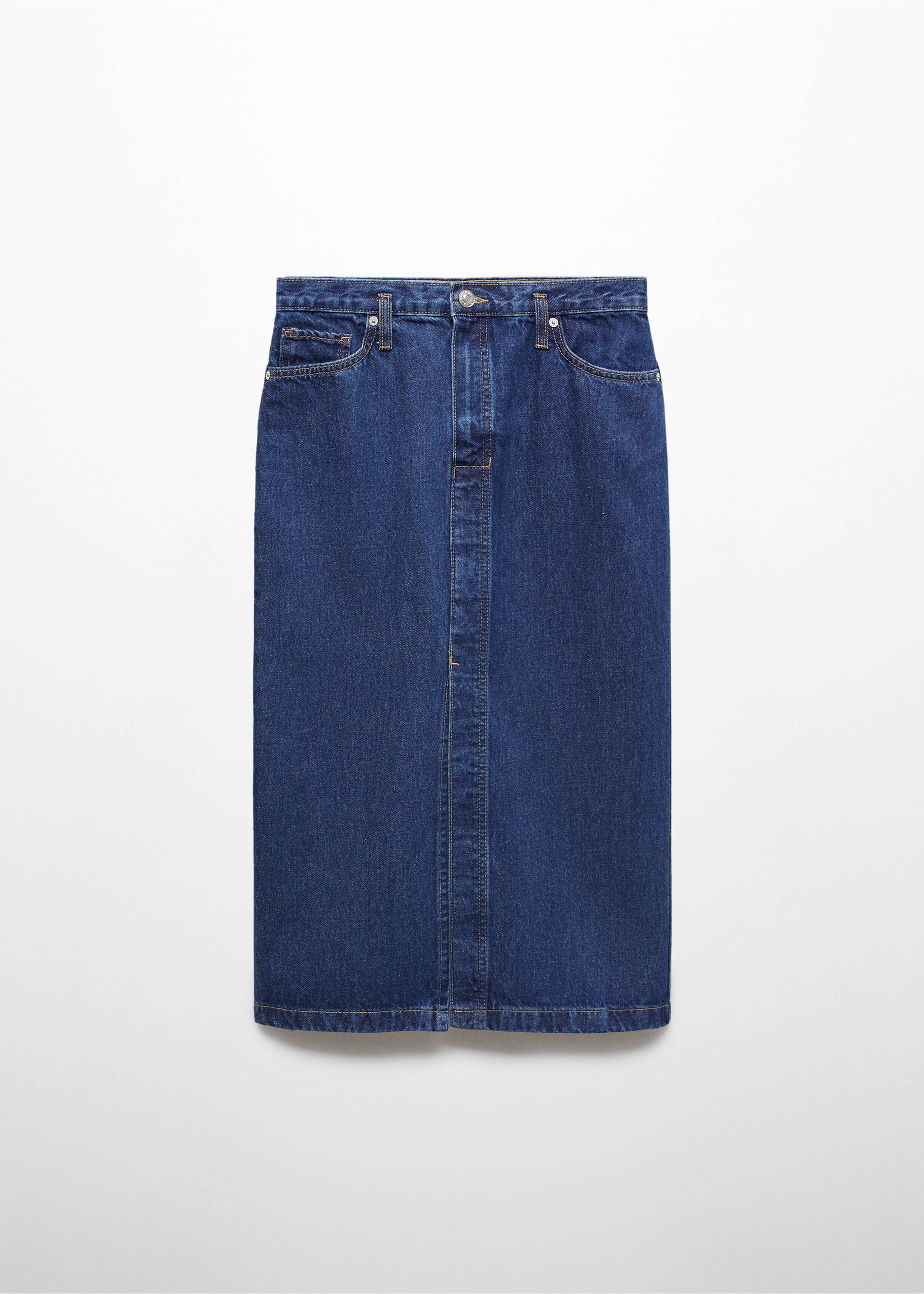 Denim midi-skirt - Article without model, Dark Blue. Ref: 67090440-00.