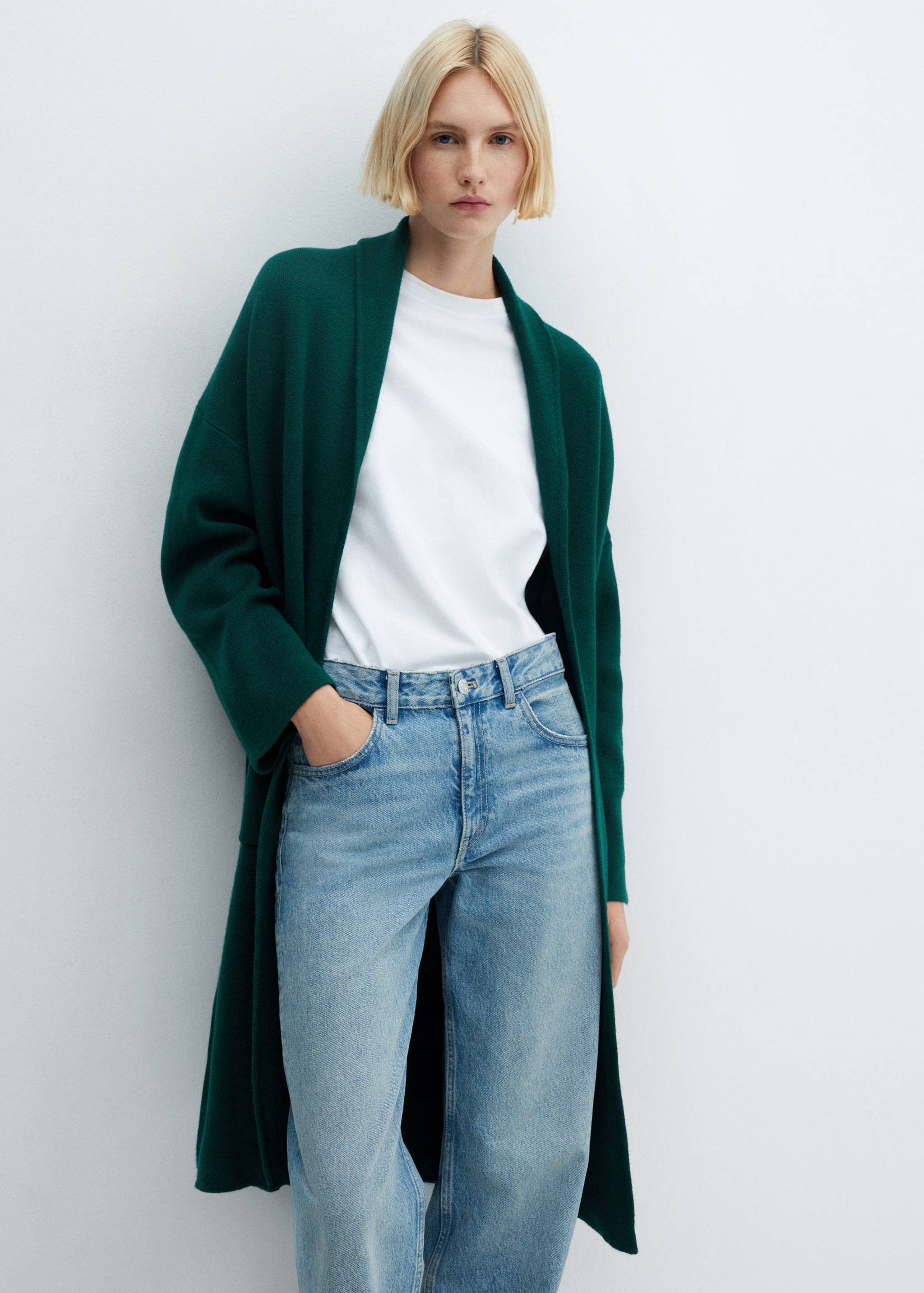 Oversized knitted coat with pockets - Medium plane
