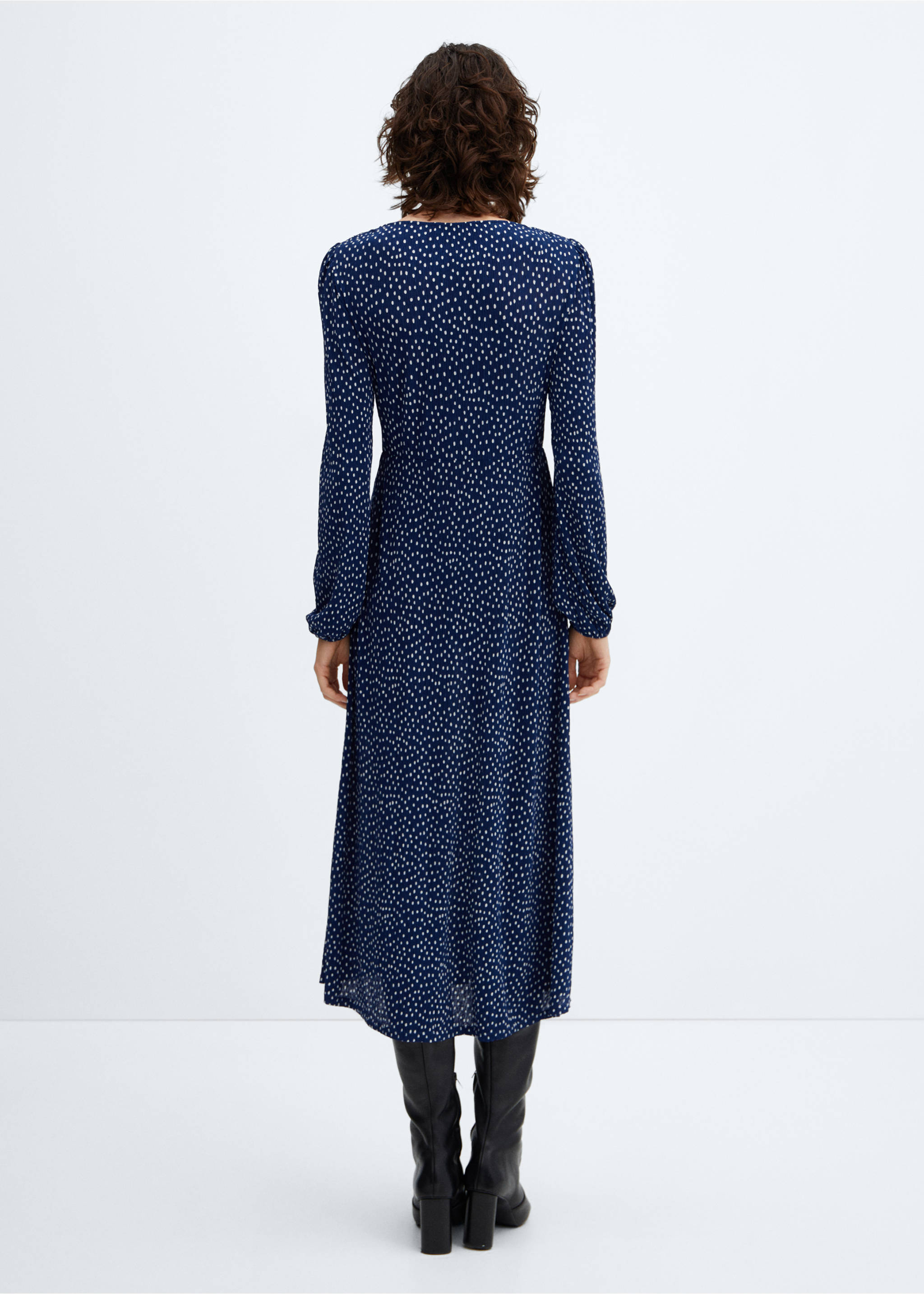 Vestido midi topos - Reverso del artículo, Azul. Ref: 67090463-00.