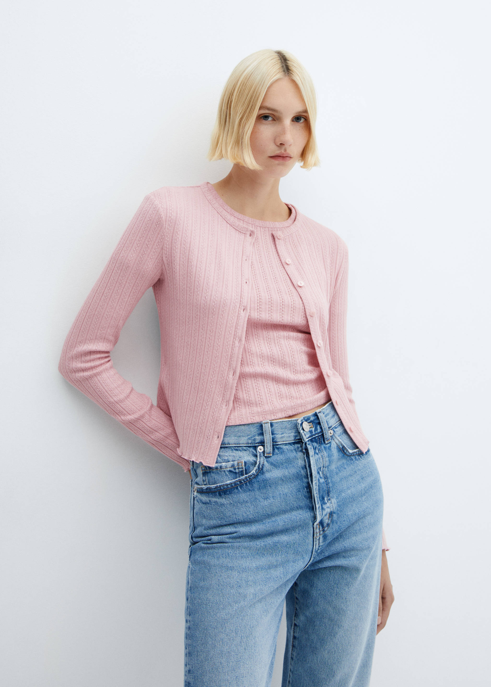 Càrdigan punt canalé textura - Pla mig