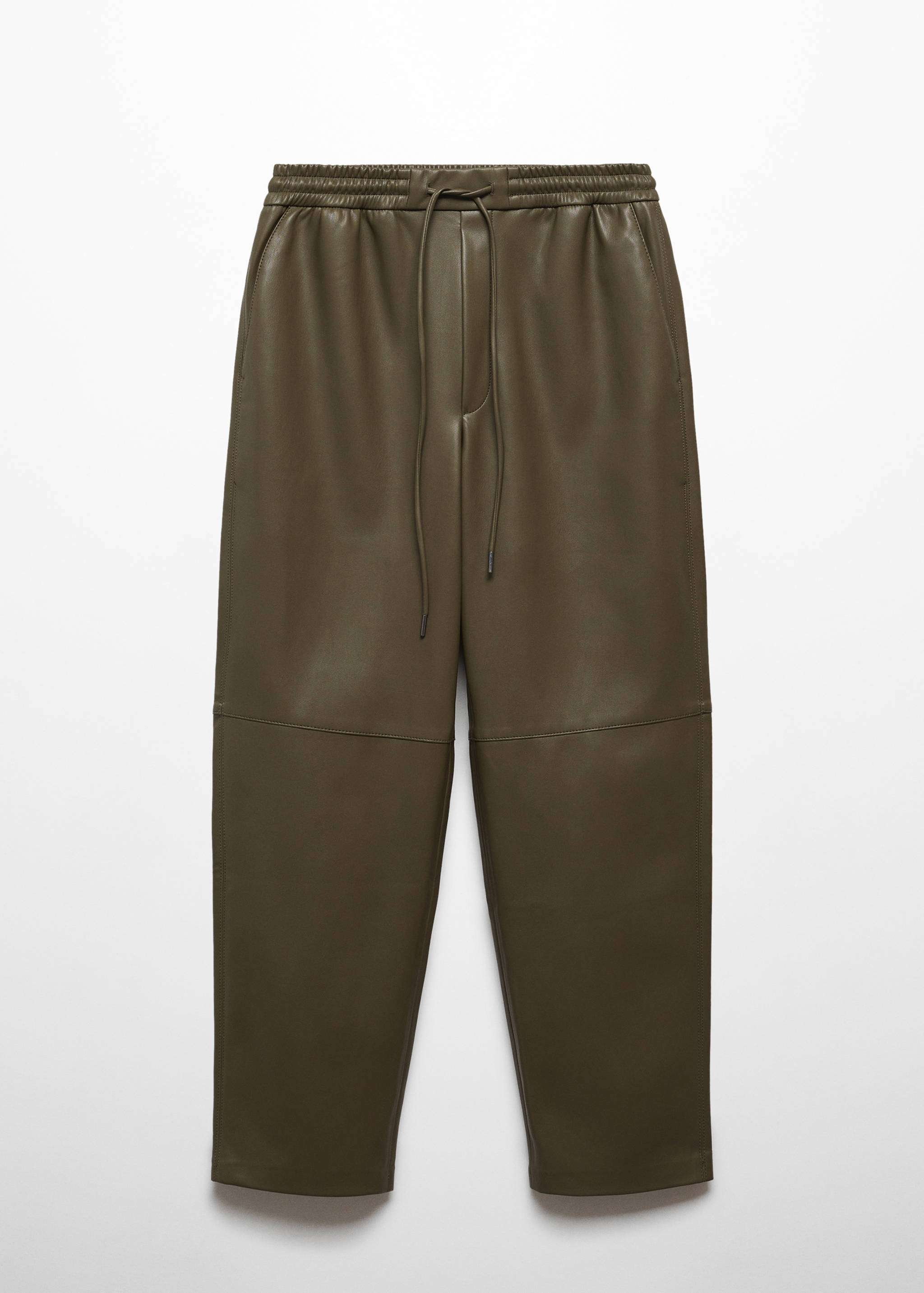 弹性腰身人造革长裤 - null