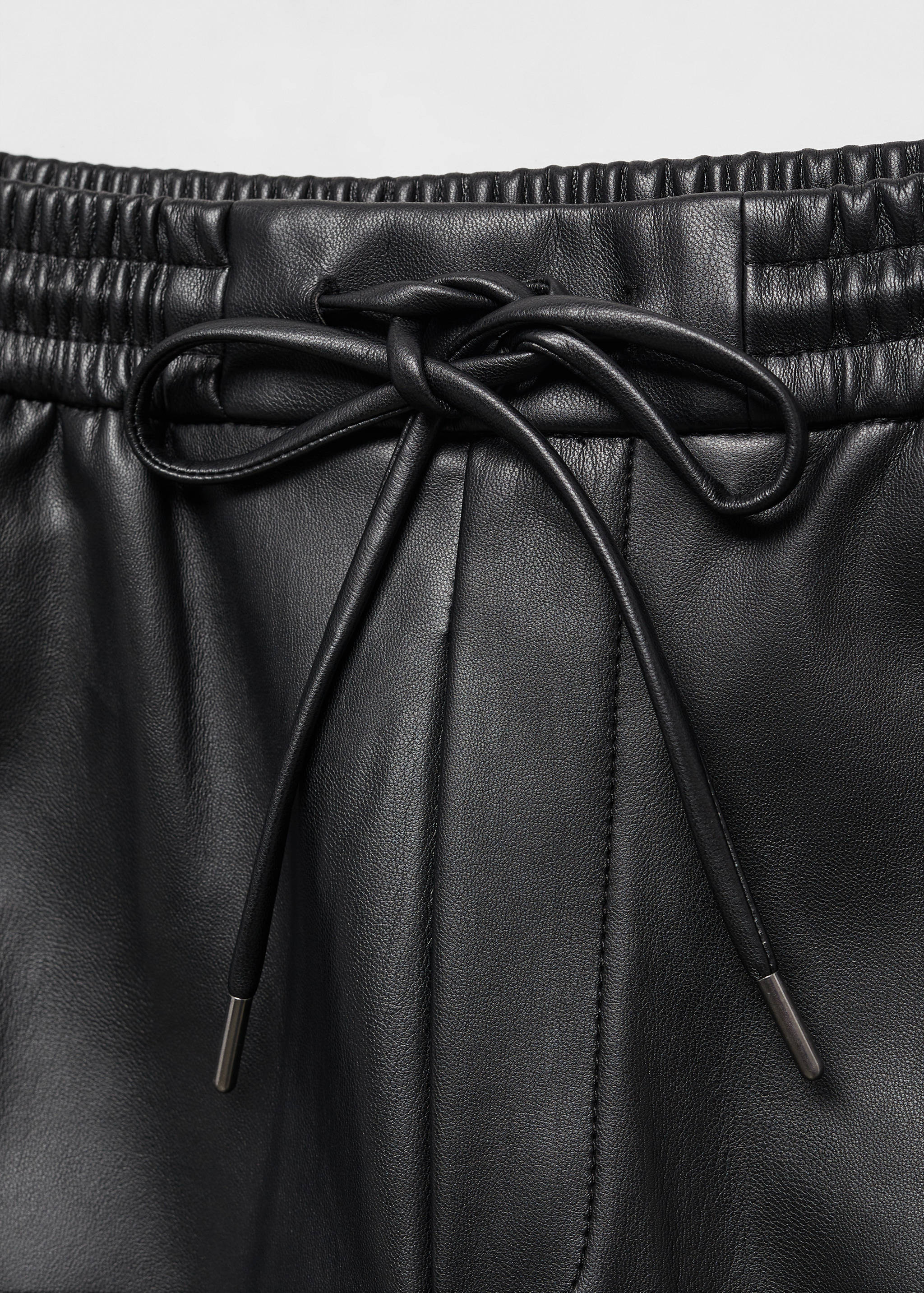 弹性腰身人造革长裤 - null