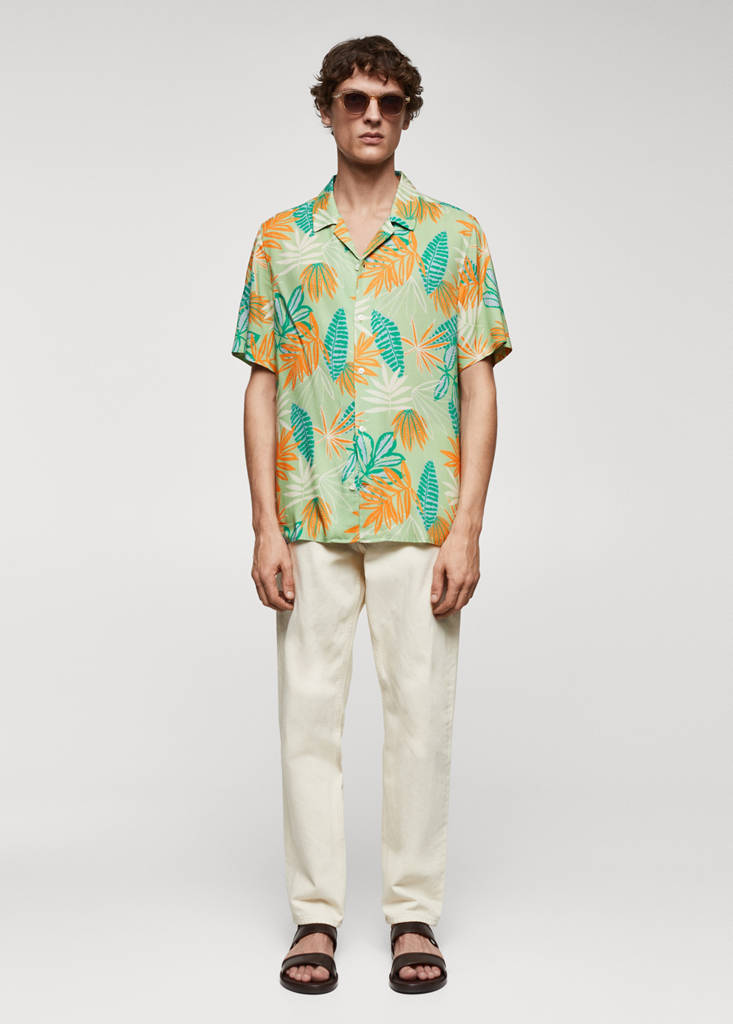 MANGO MAN - Chemise regular-fit fluide imprimée orange - XS