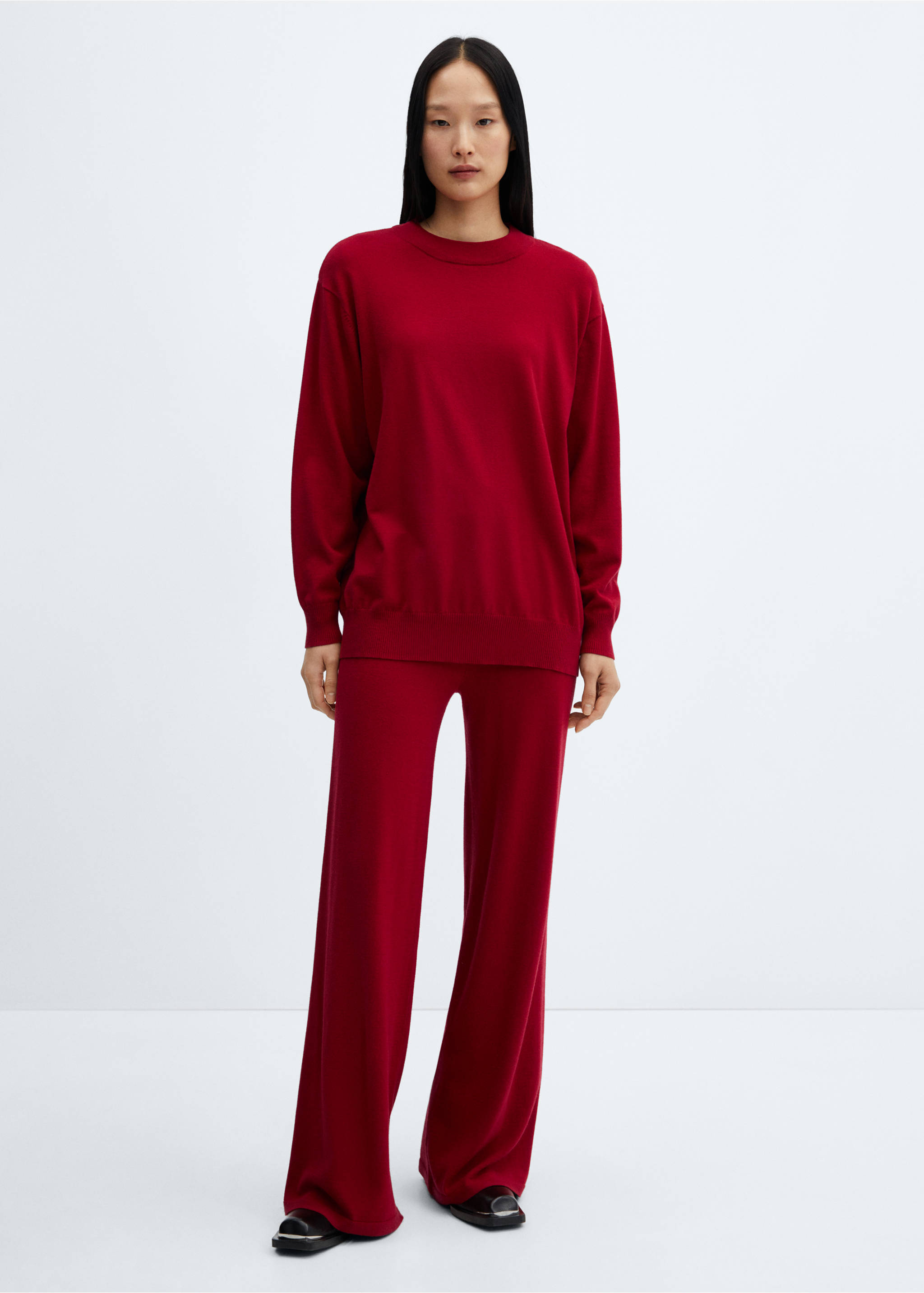 Pantalón punto wide leg - Plano general, Rojo. Ref: 67090473-00.