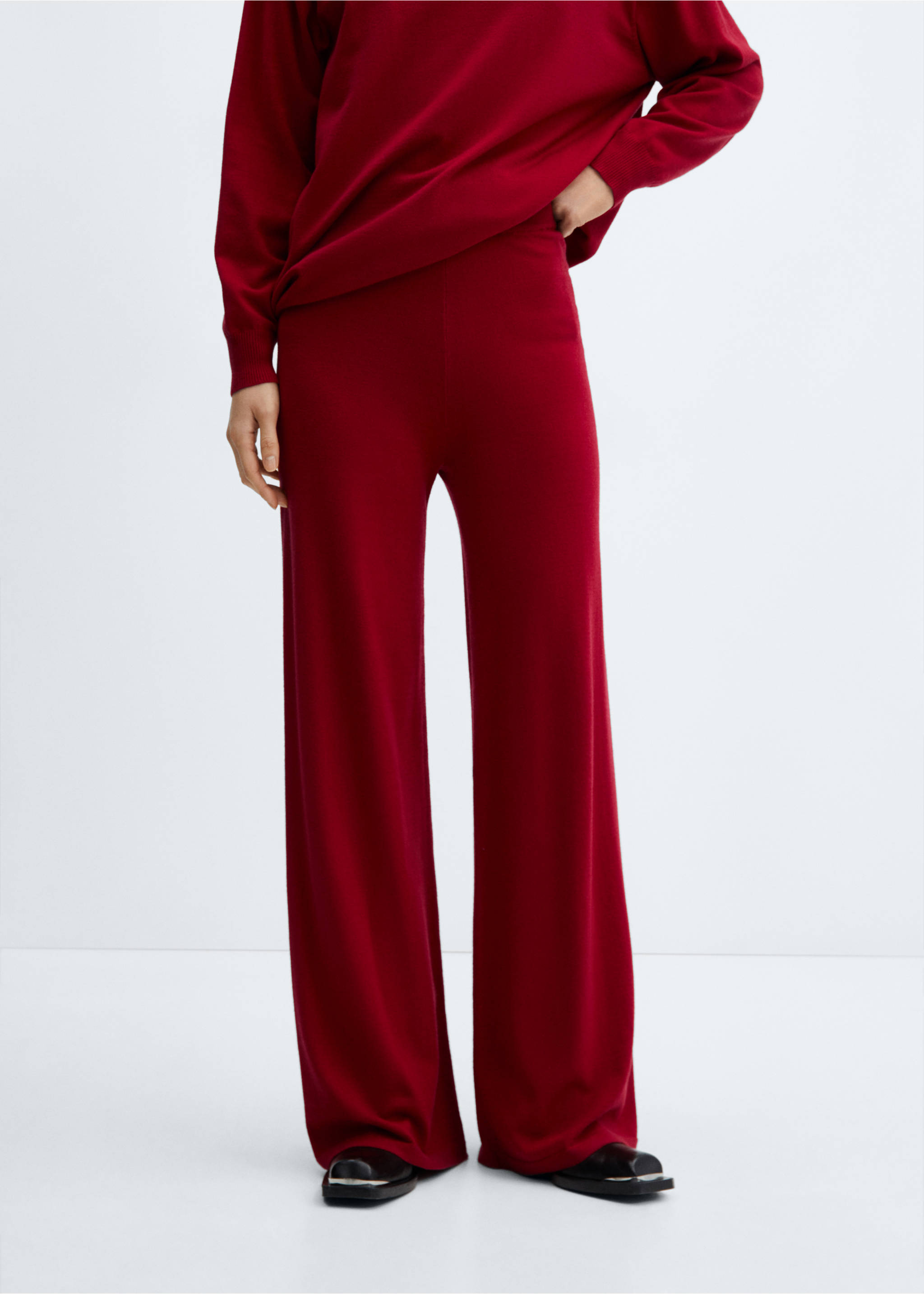 Pantalón punto wide leg - Plano medio, Rojo. Ref: 67090473-00.