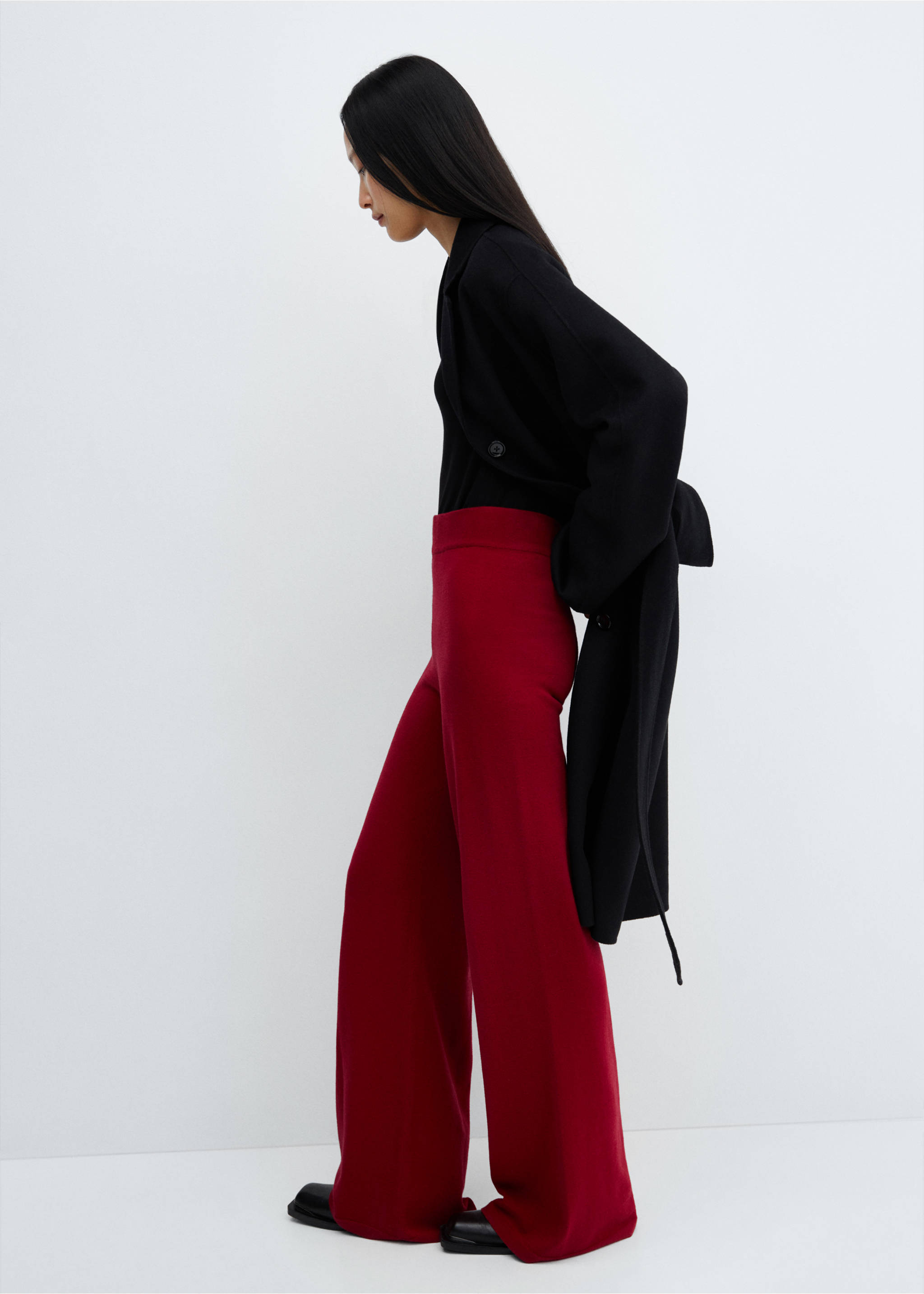 Pantalón punto wide leg - Detalle del artículo 2, Rojo. Ref: 67090473-00.