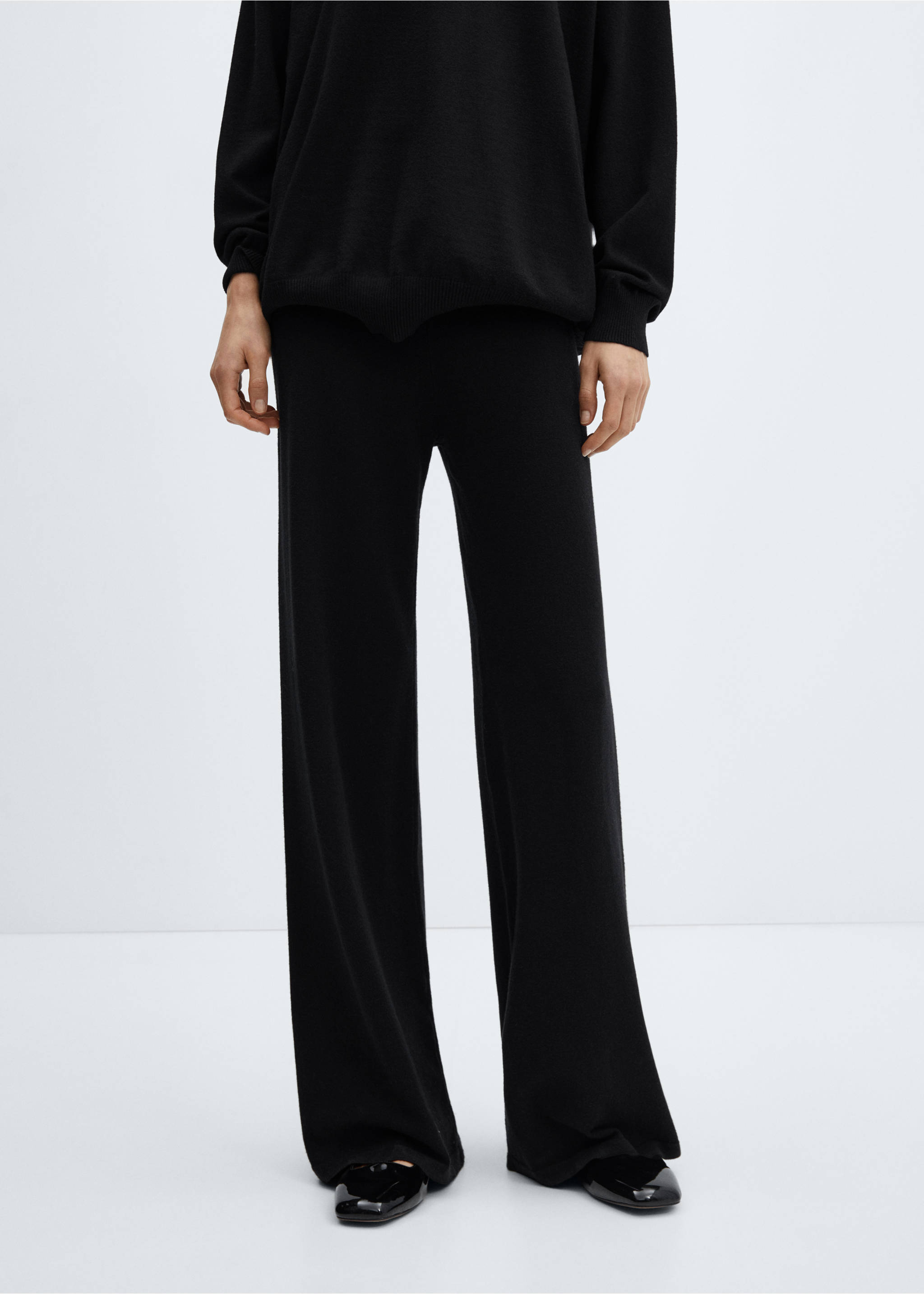 Pantalón punto wide leg - Plano medio, Negro. Ref: 67090473-00.