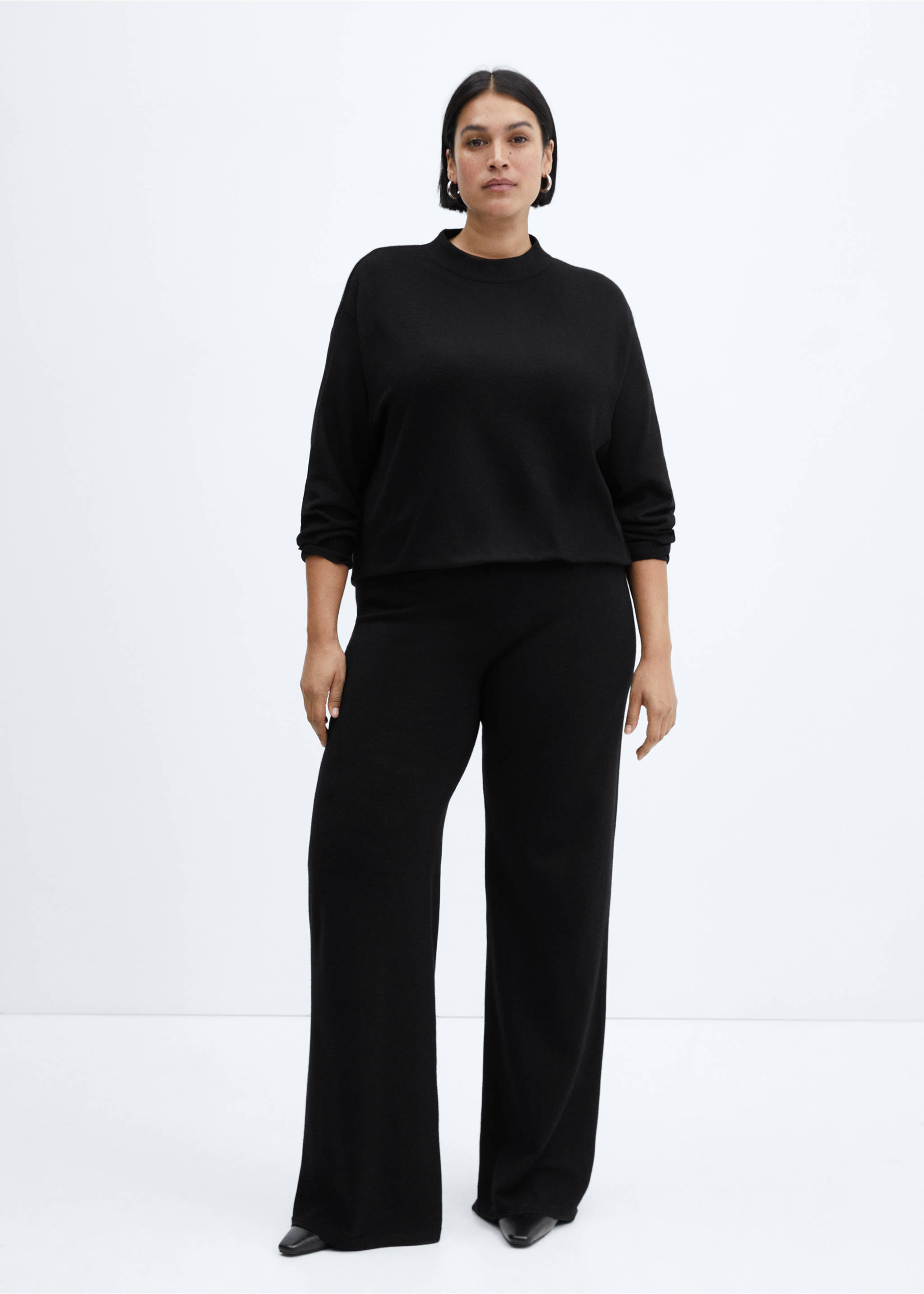 Pantalón punto wide leg - Detalle del artículo 3, Negro. Ref: 67090473-00.