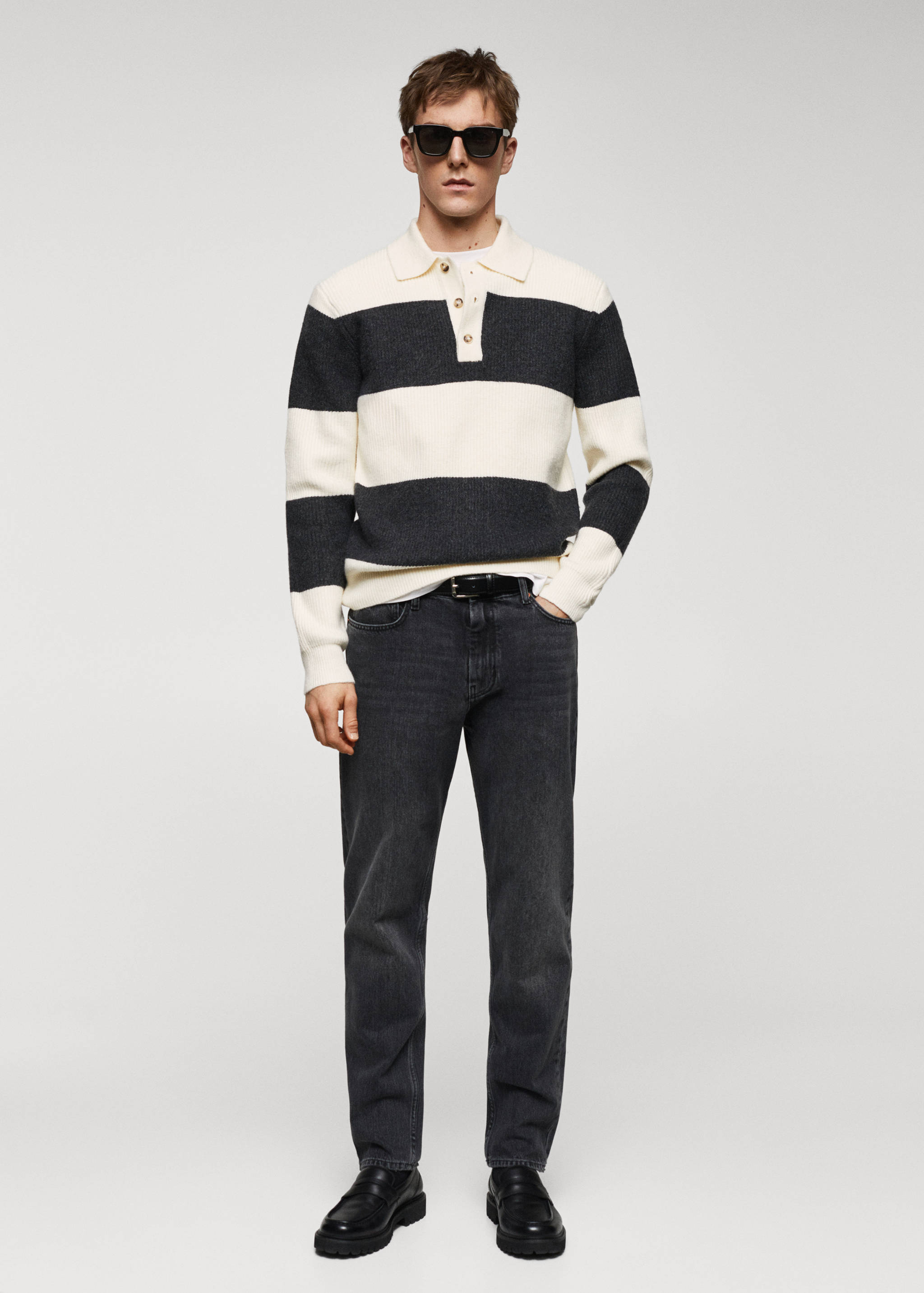 Ribbed striped knitted polo shirt - General plane