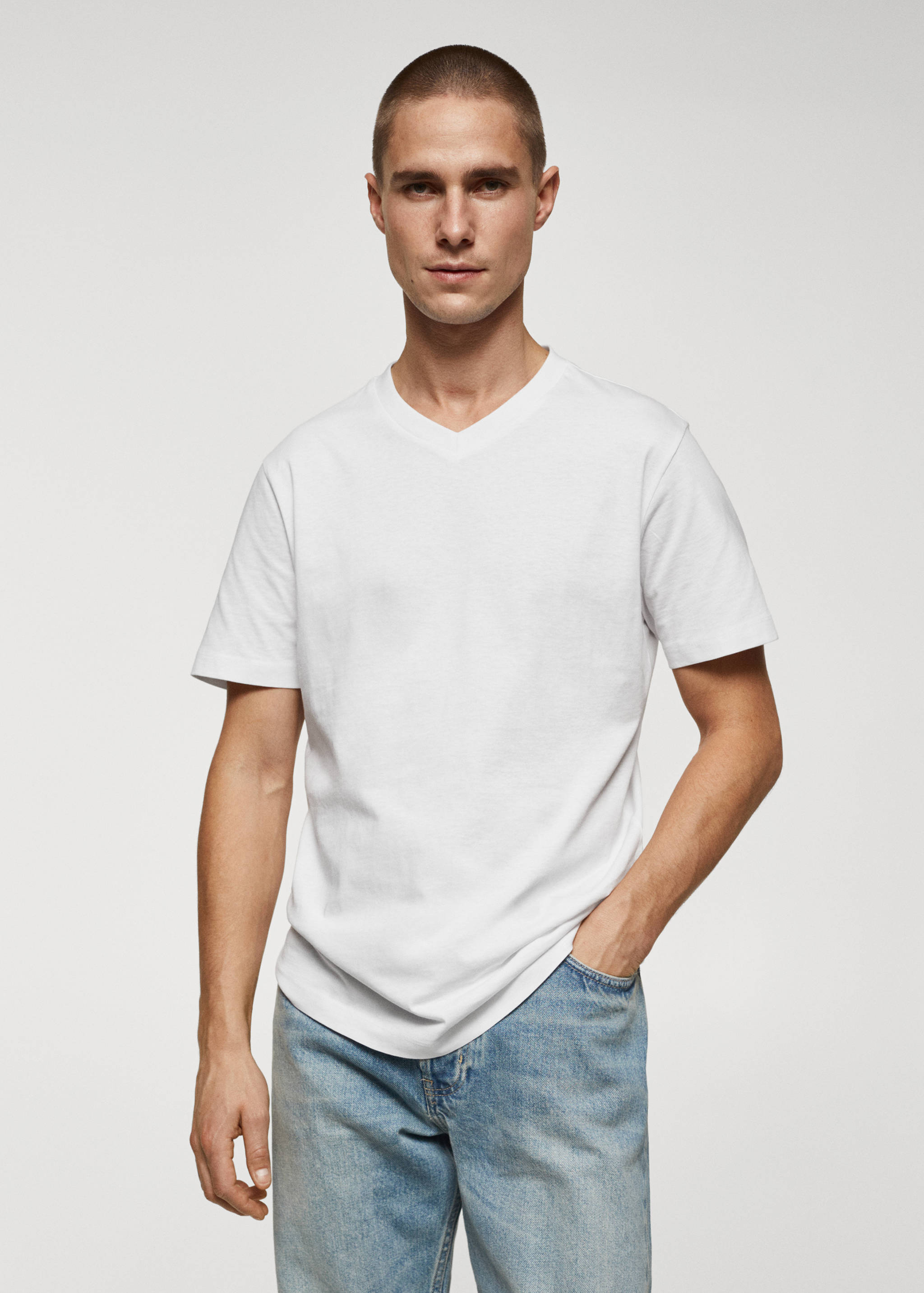 Basic cotton V-neck T-shirt - Medium plane
