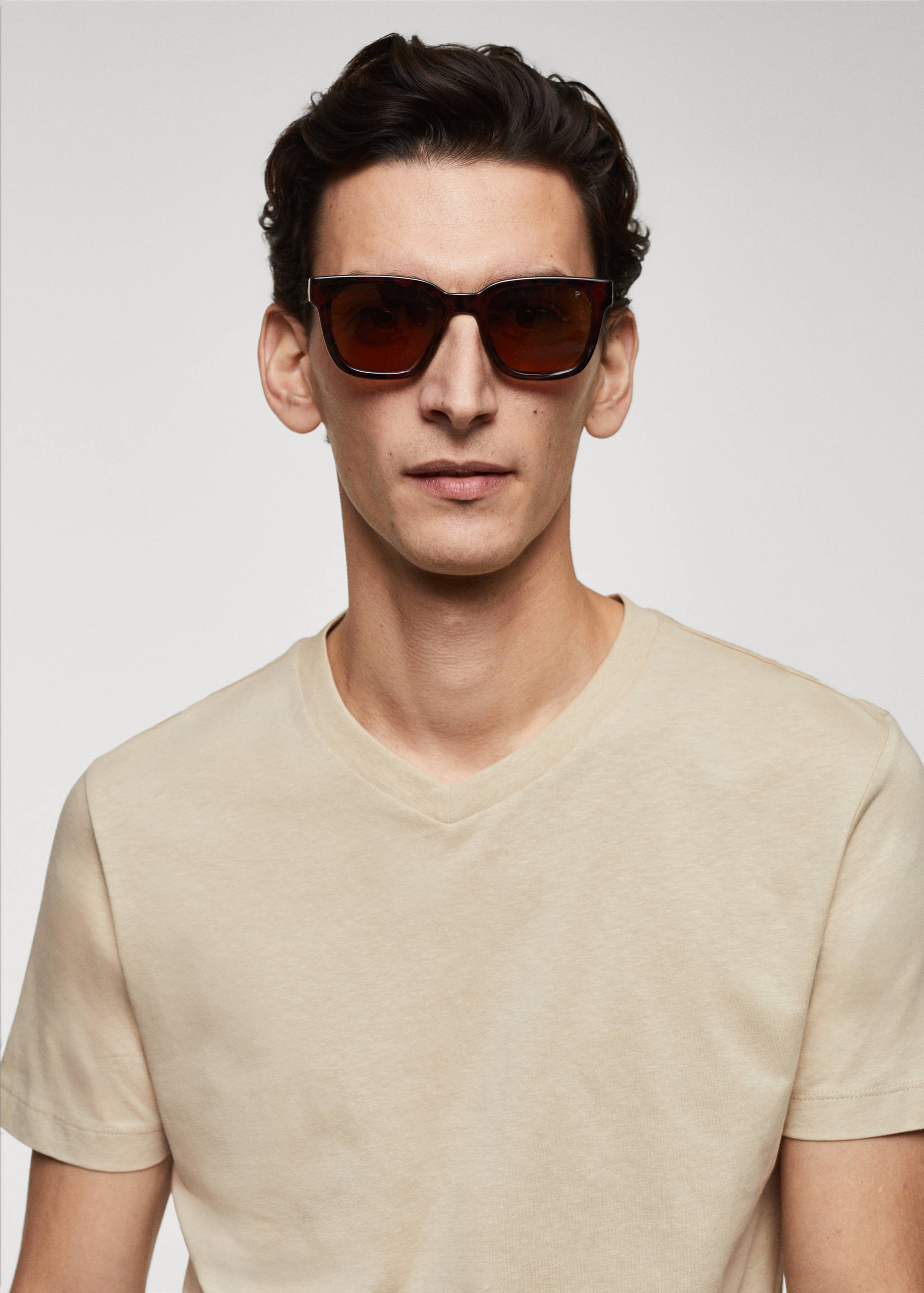 Basic cotton V-neck T-shirt - Details of the article 1