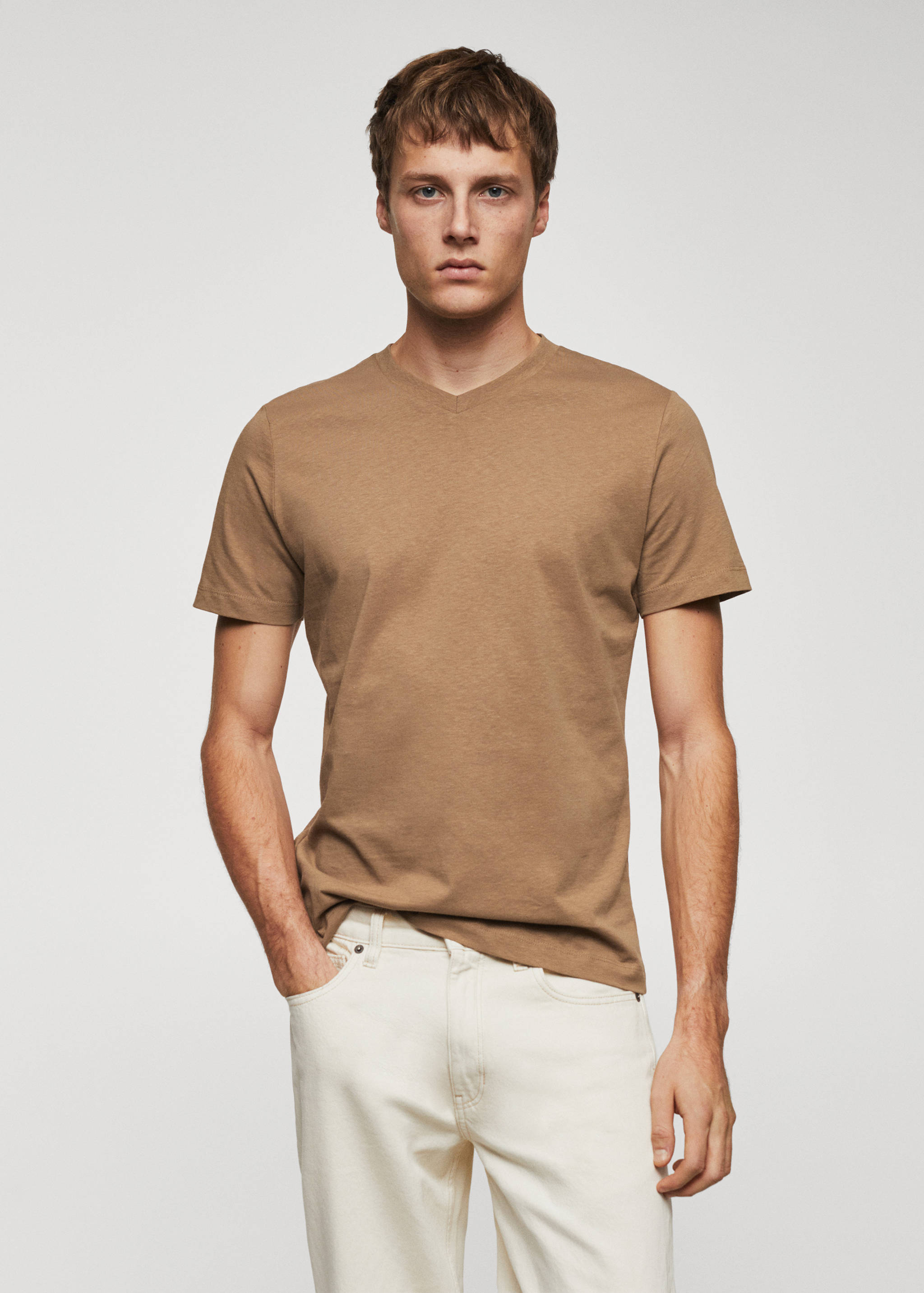 Basic cotton V-neck T-shirt - Medium plane