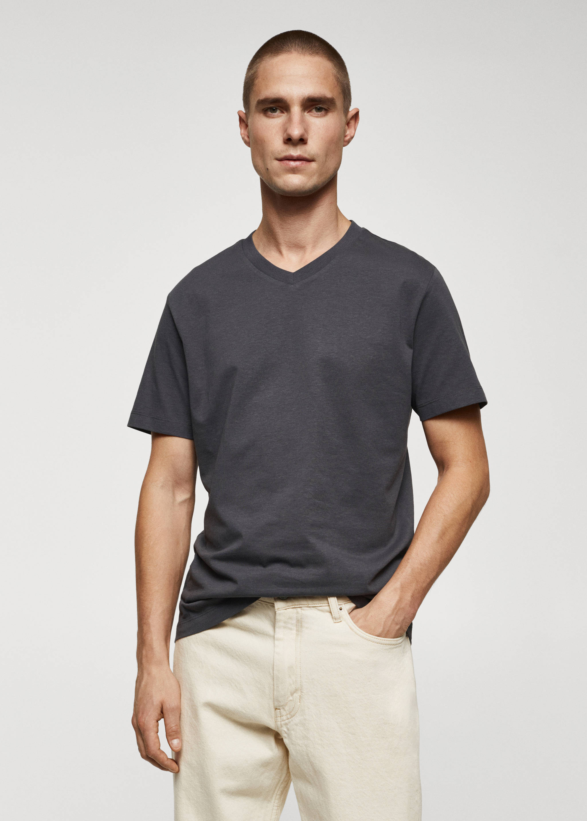 Basic cotton V-neck T-shirt - Medium plane