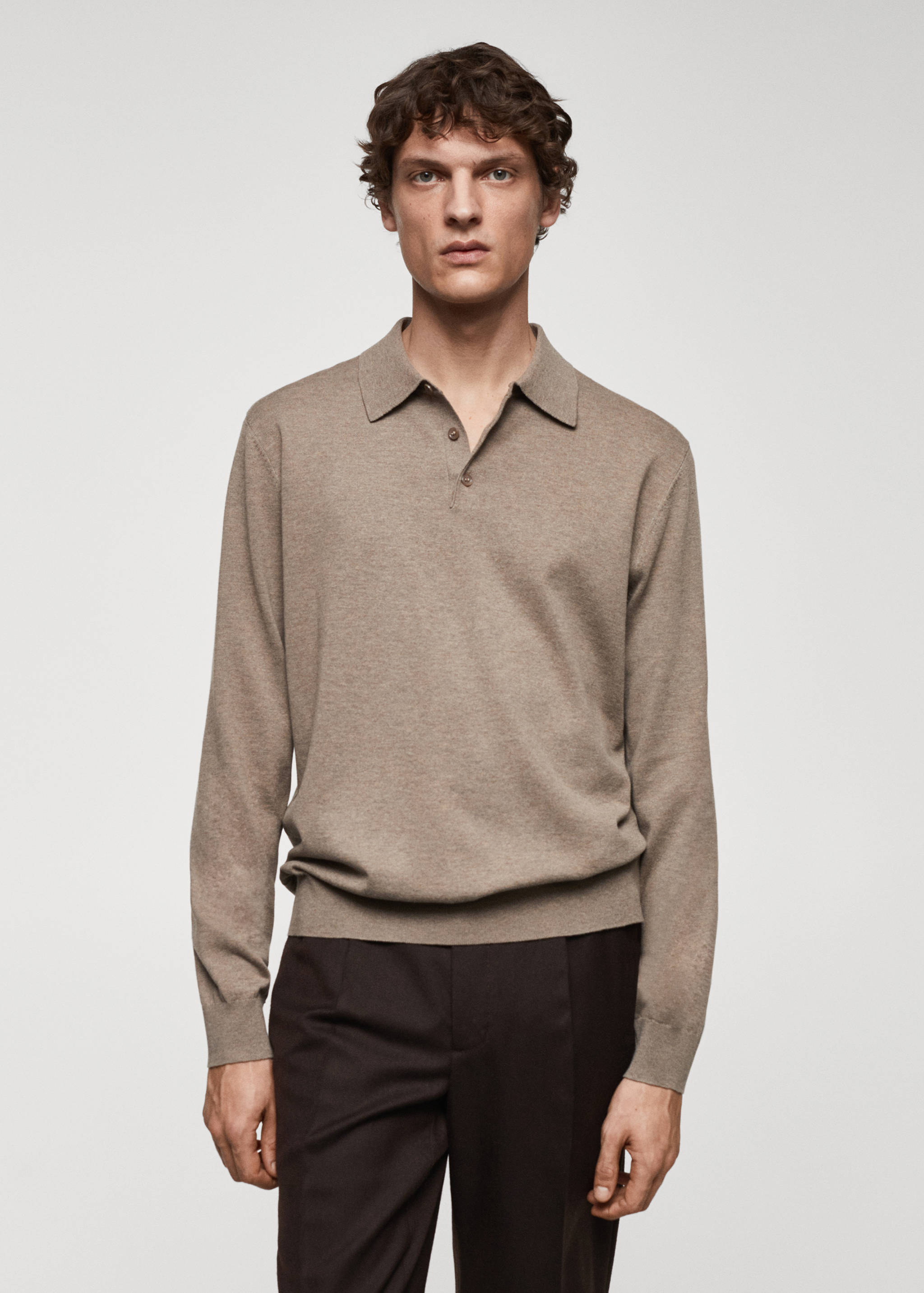 Long-sleeved cotton jersey polo shirt - Medium plane