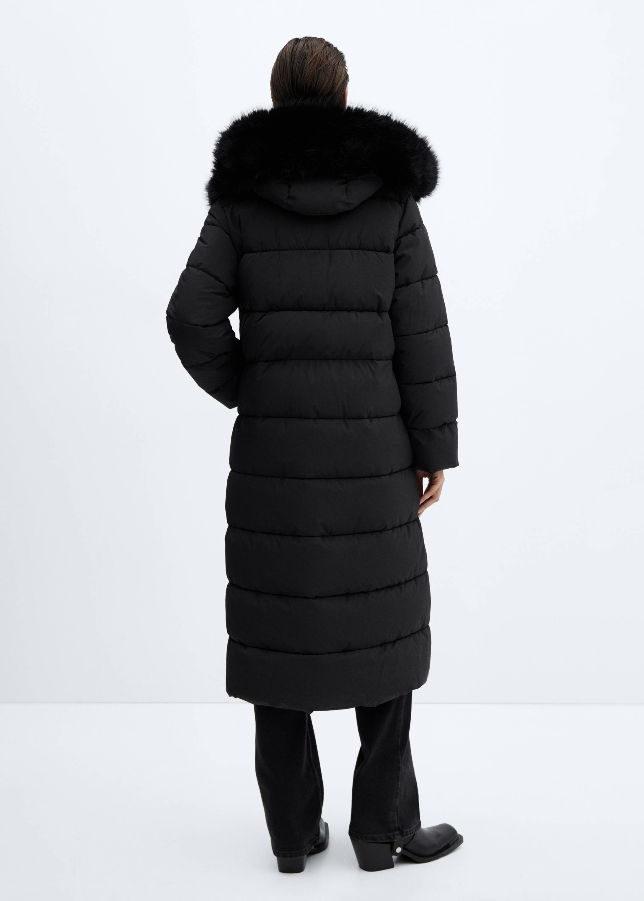 Puffer coat with fur-effect hood - Reverse of the article