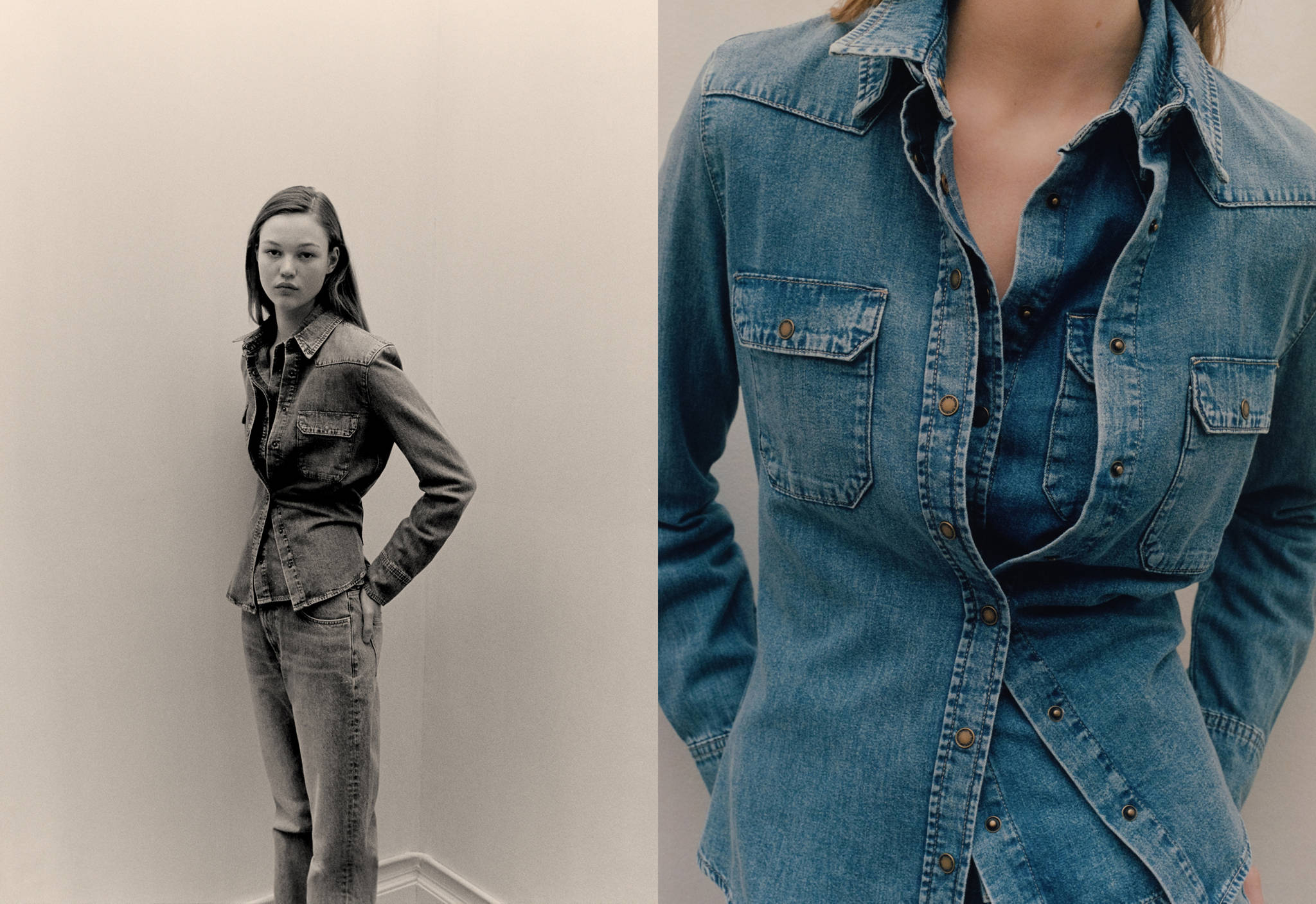 Chest-pocket denim shirt - Panoramic plane