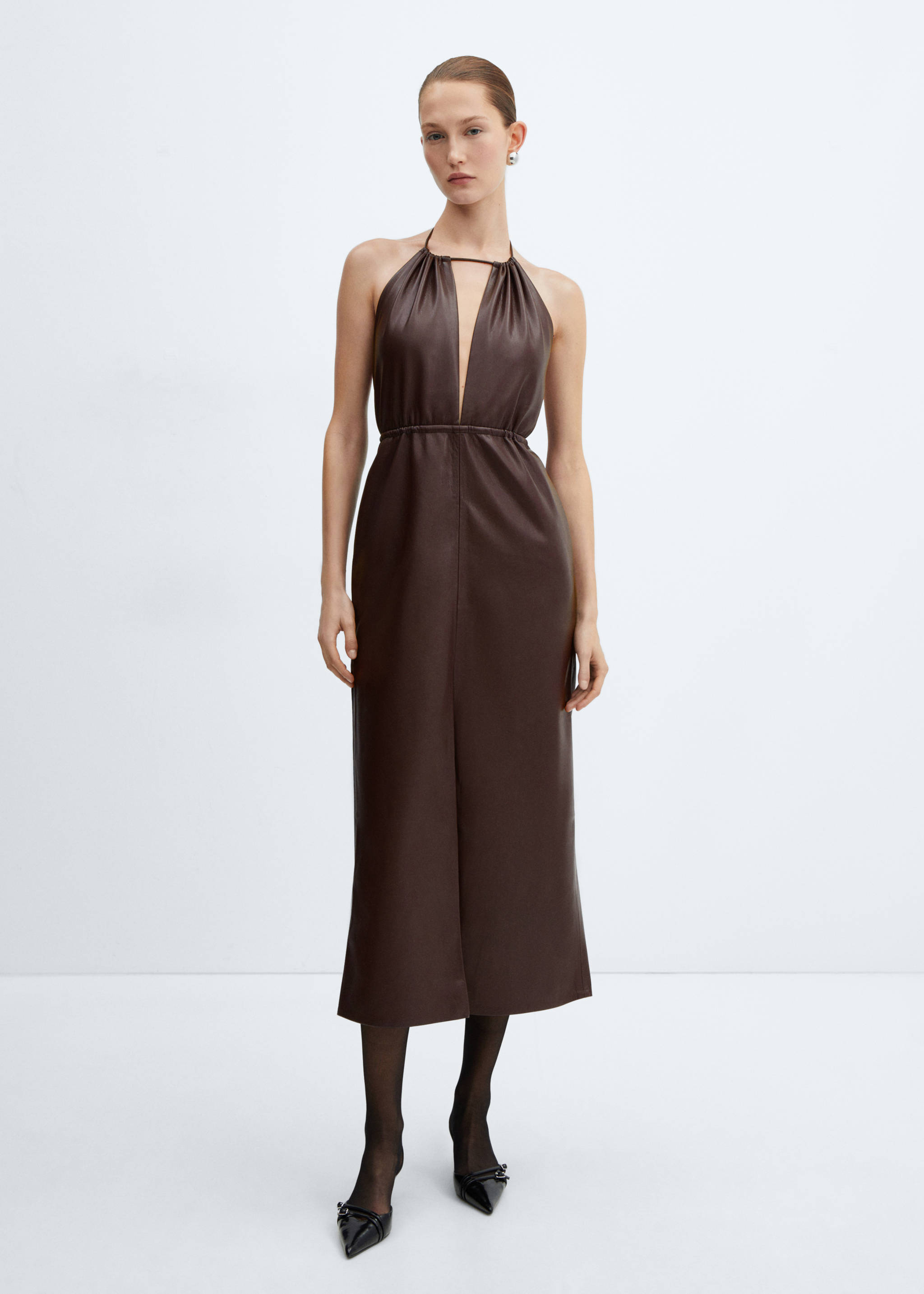 Faux-leather  halter dress - General plane