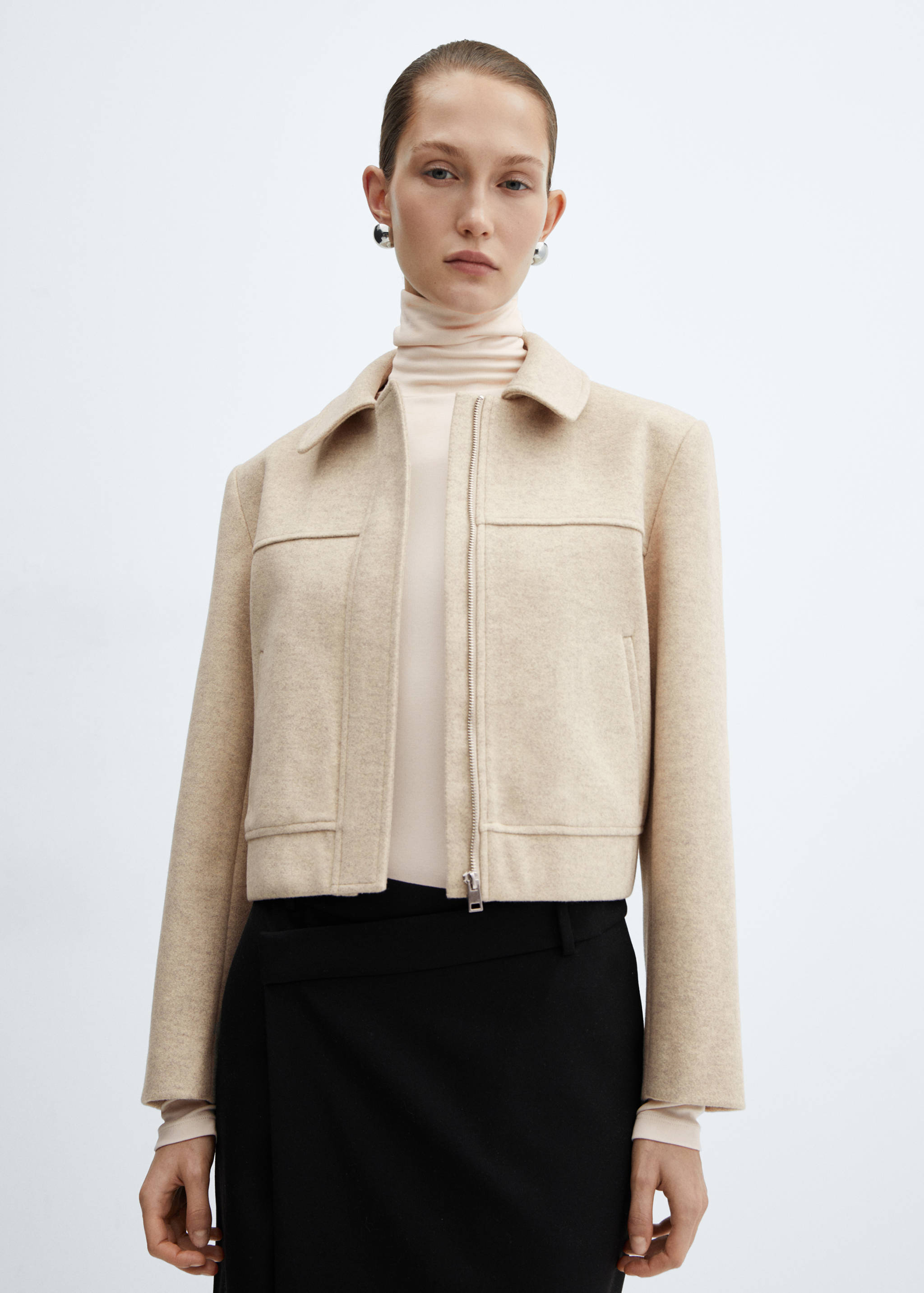 拉链装饰性车缝夹克 - null