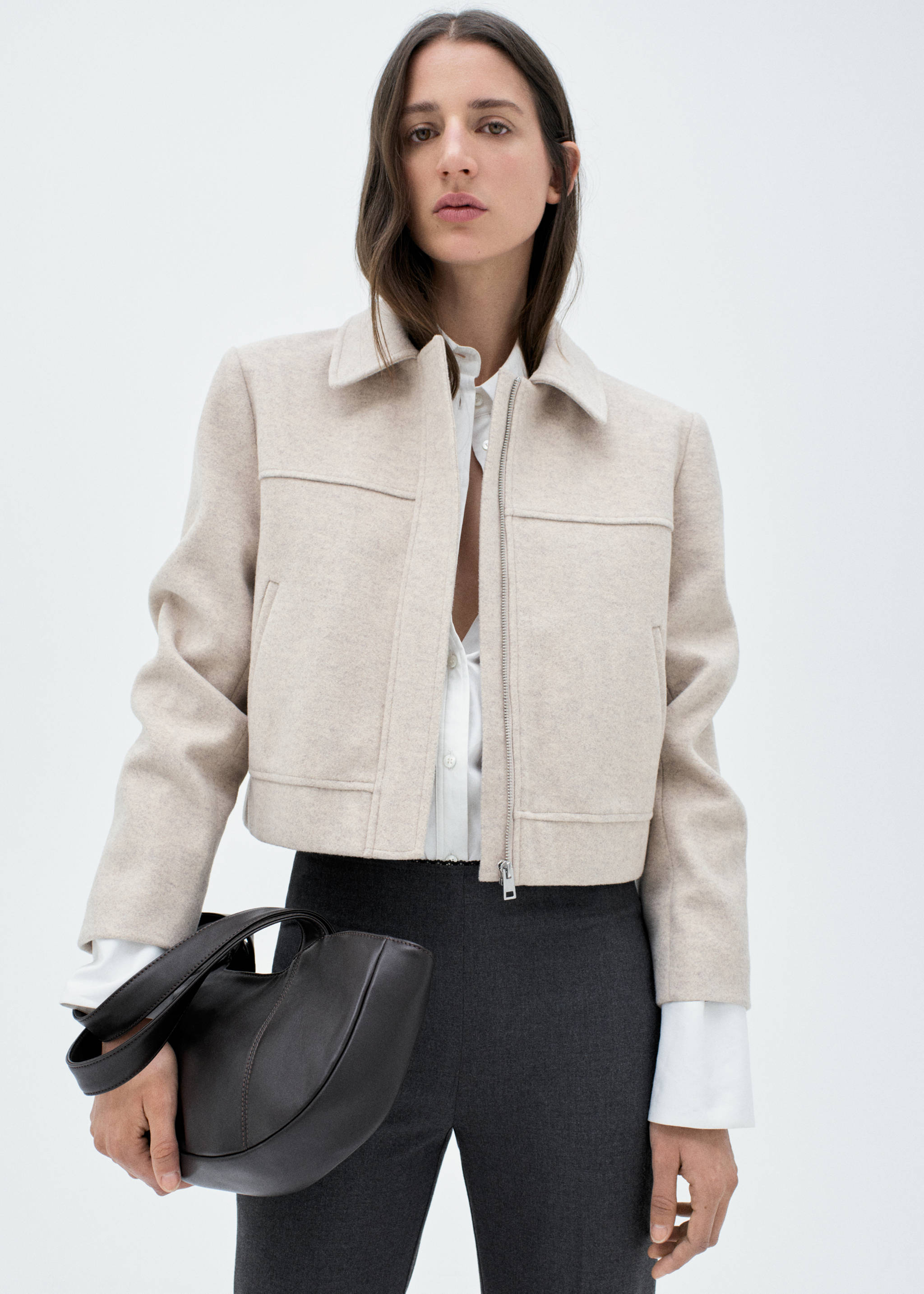 拉链装饰性车缝夹克 - null