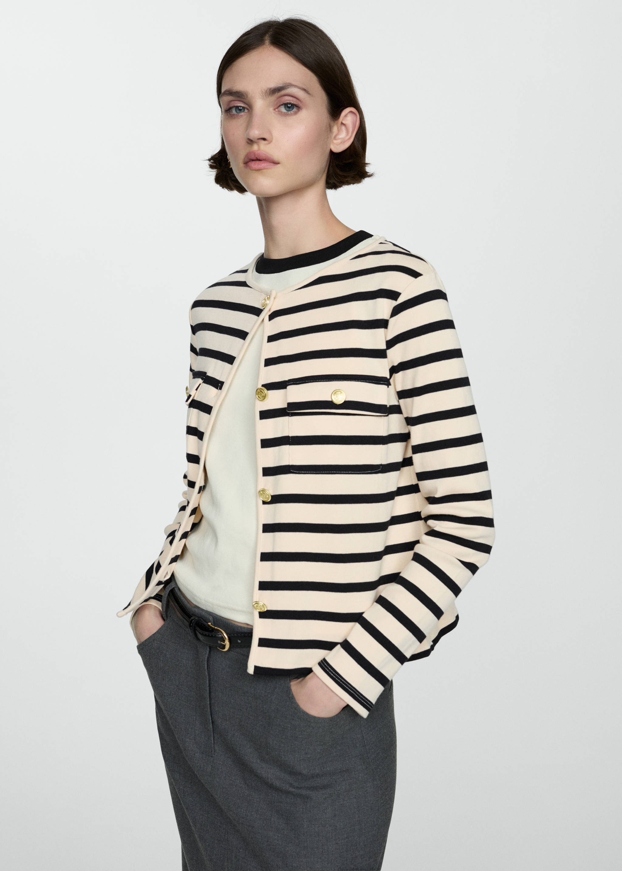 Striped cardigan with buttons - Medium plane