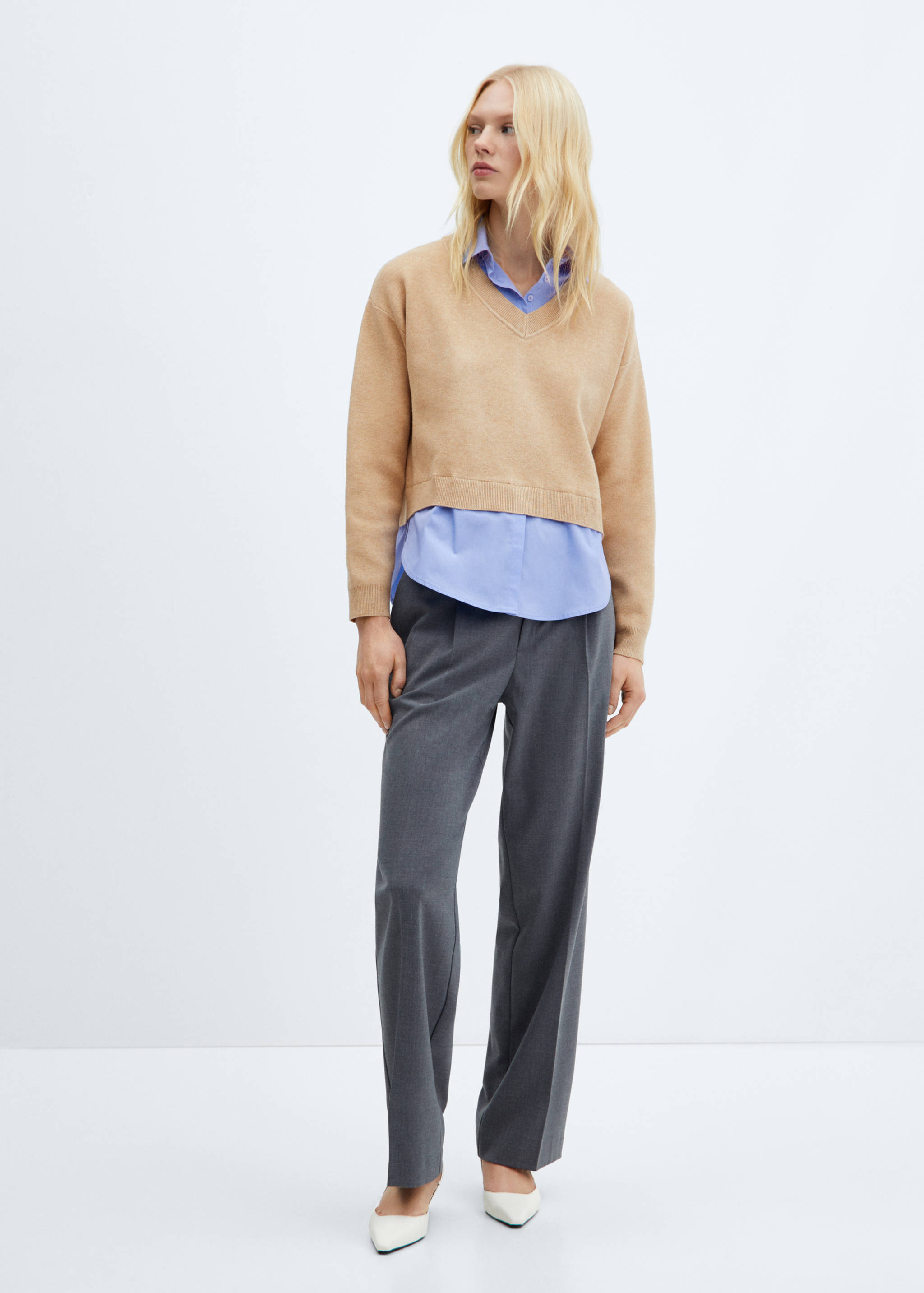 拼接衬衫风毛衣 - null