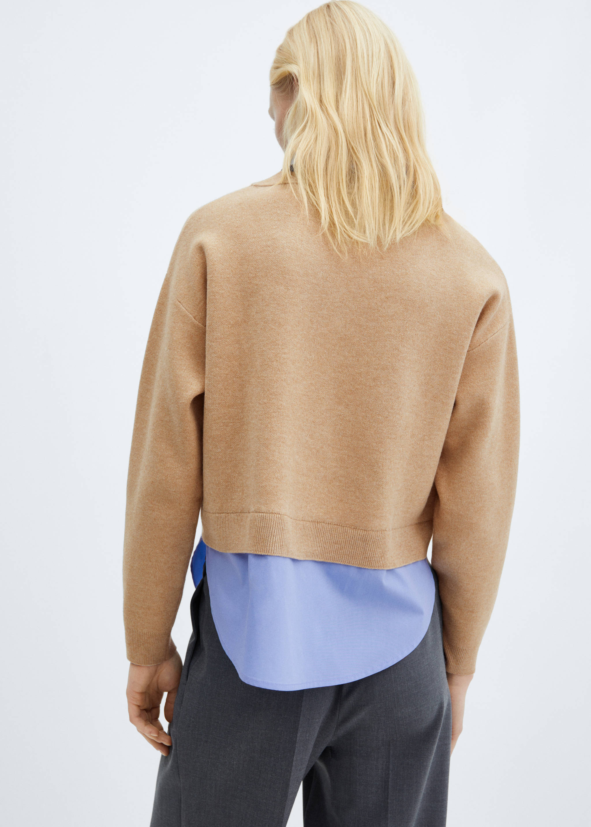 拼接衬衫风毛衣 - null