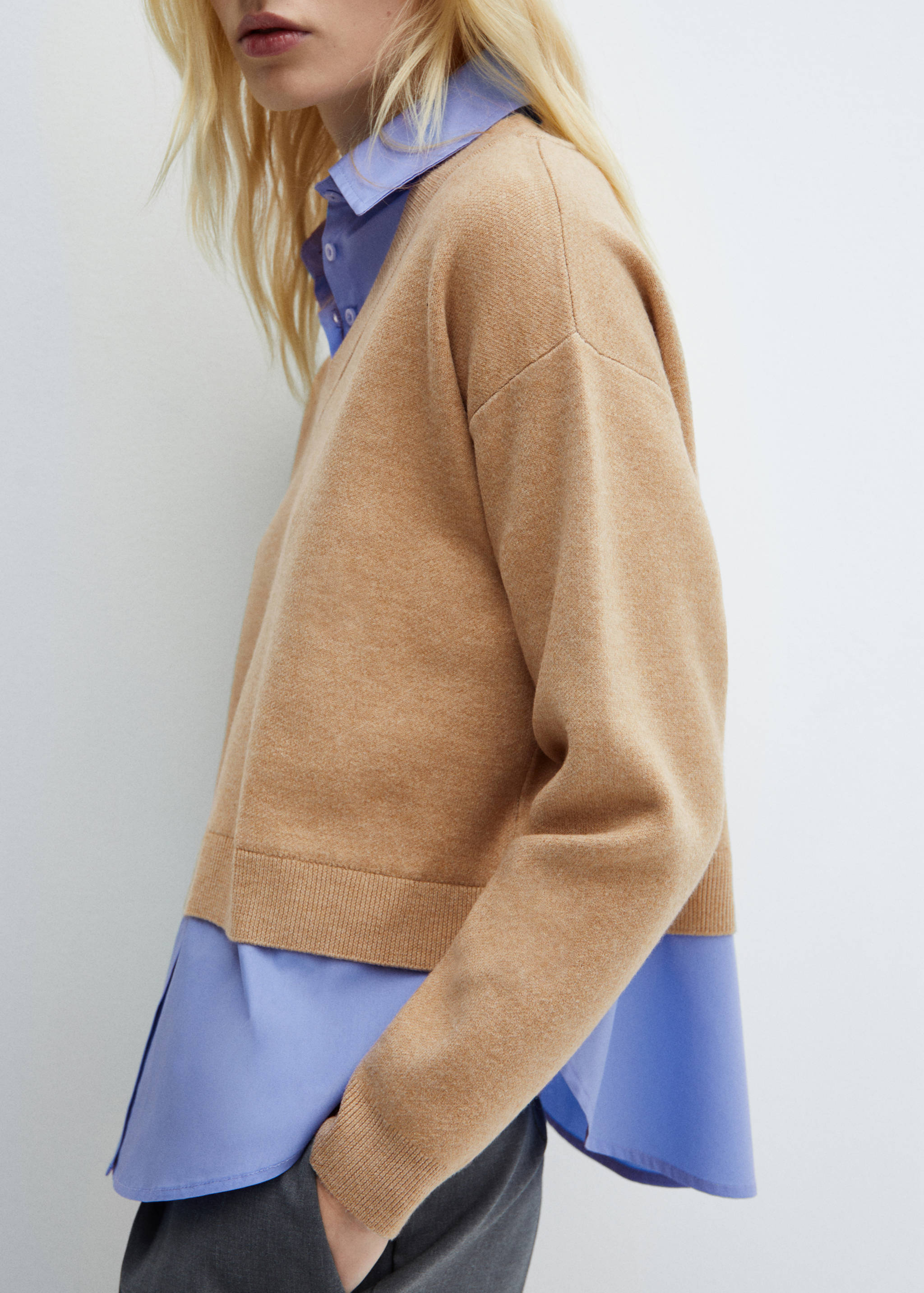 拼接衬衫风毛衣 - null