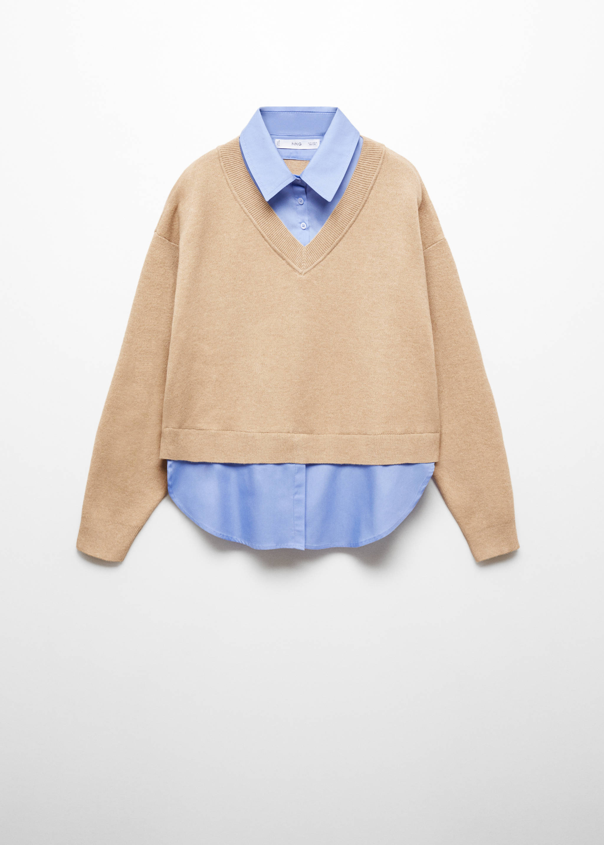 拼接衬衫风毛衣 - null