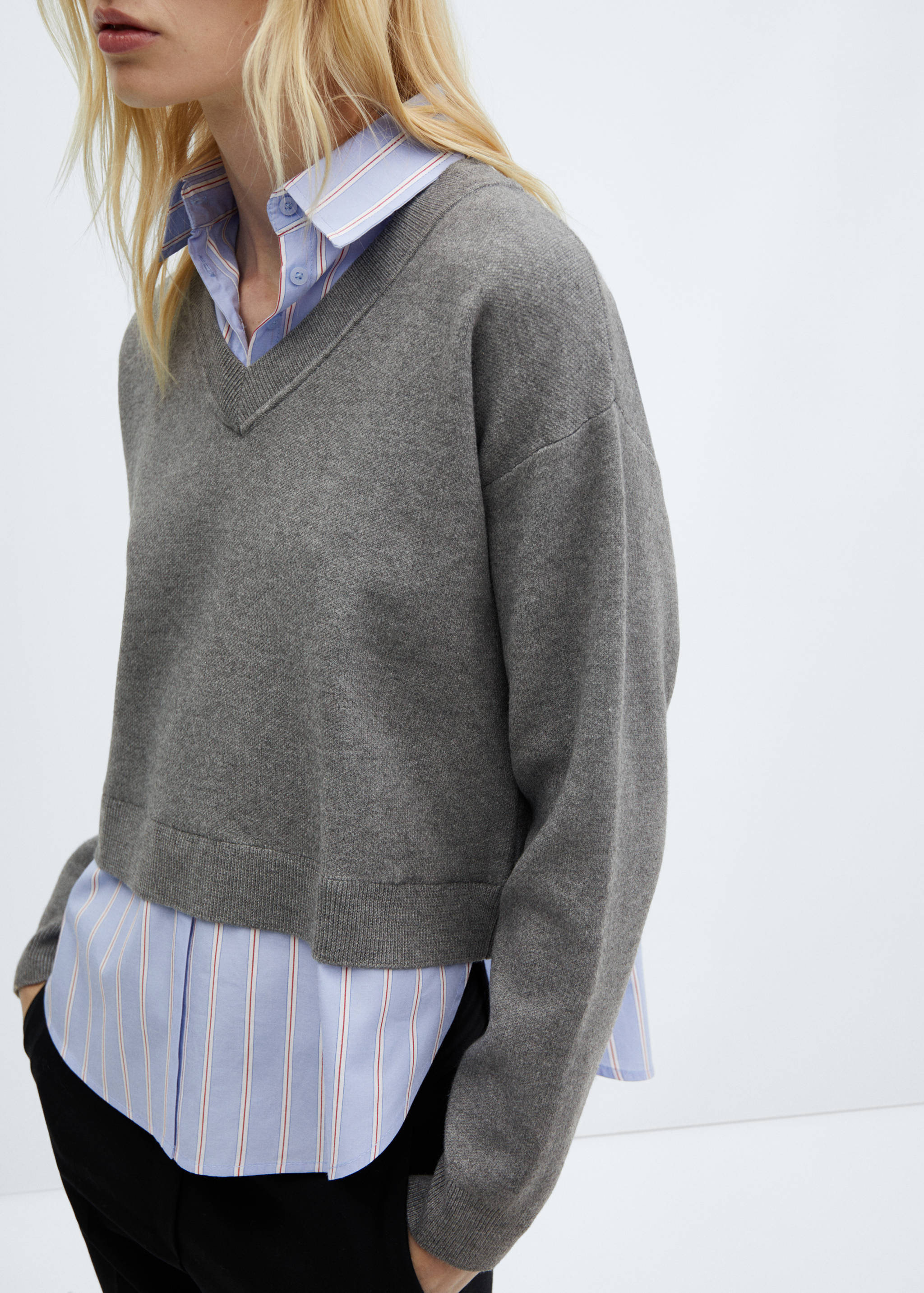 拼接衬衫风毛衣 - null