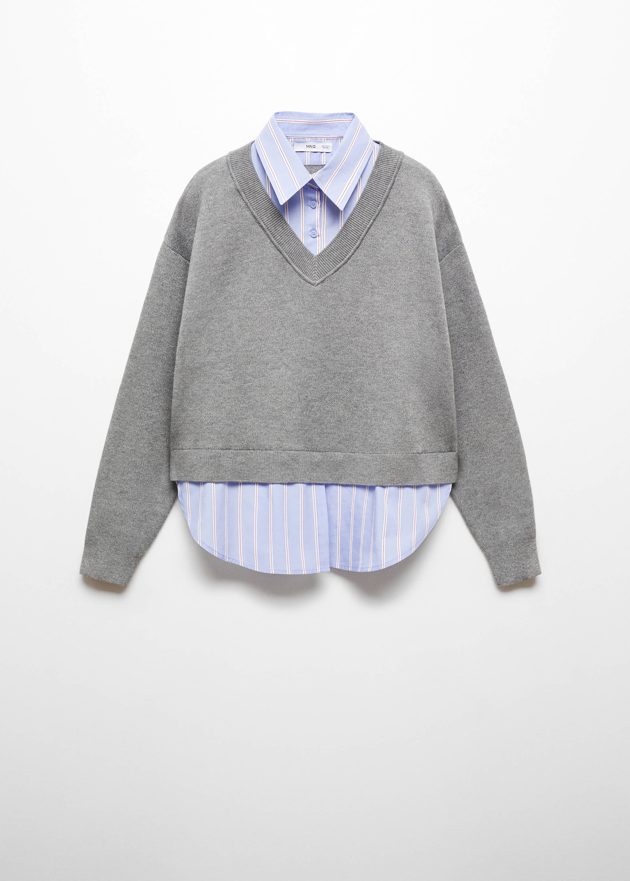 拼接衬衫风毛衣 - null