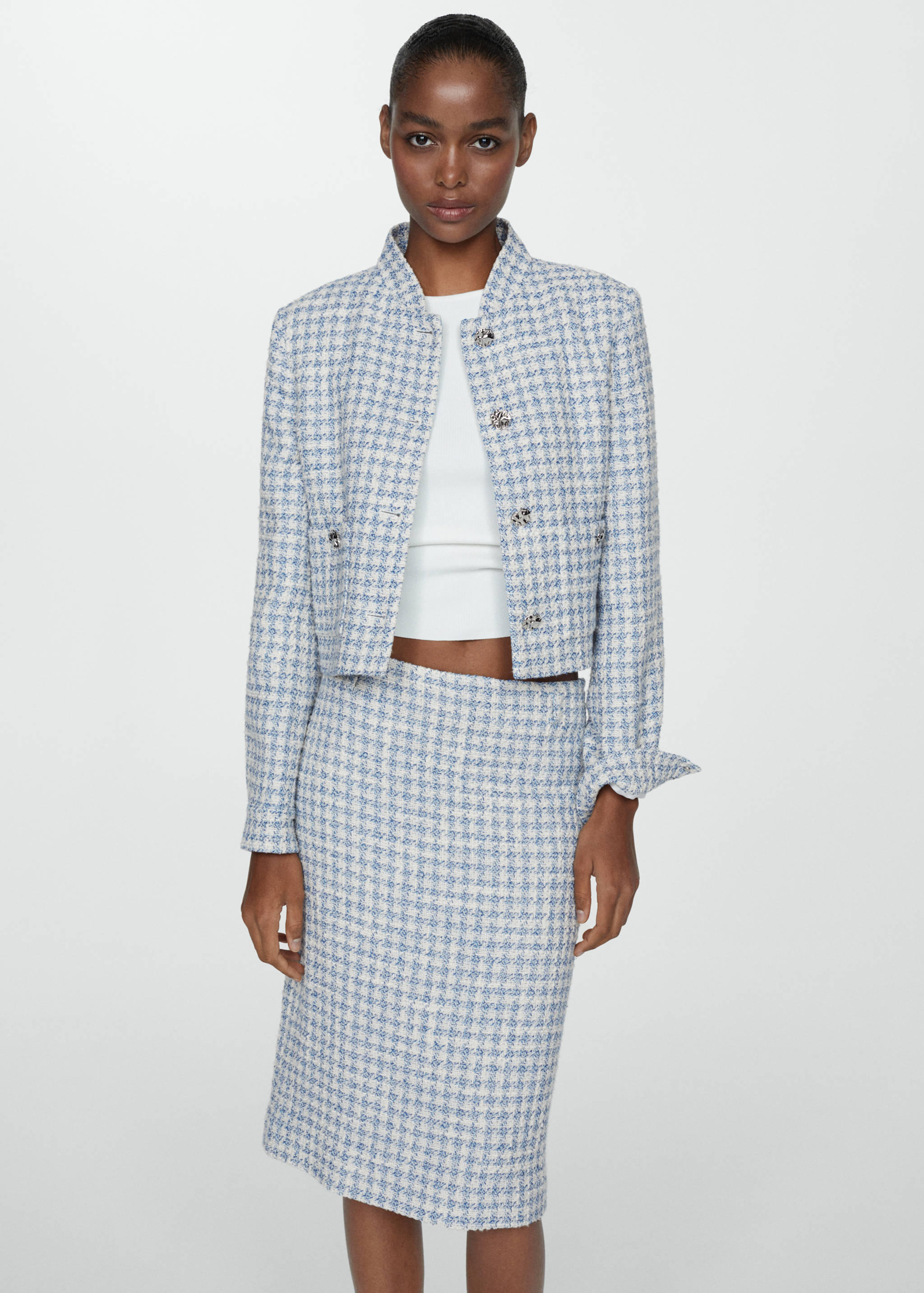 Chaqueta tweed botones metálicos - Plano medio