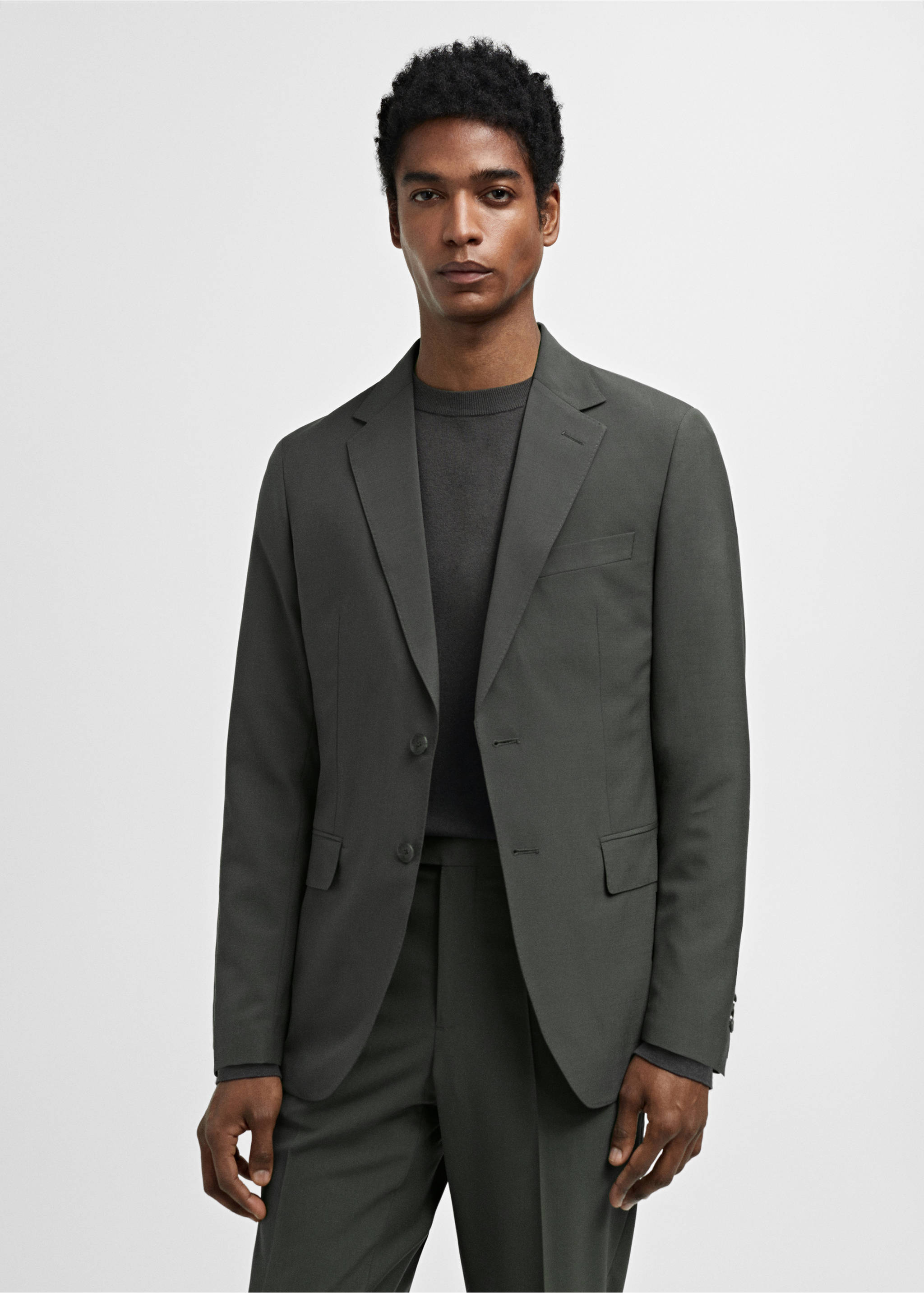 Veste costume laine slim-fit - Plan moyen, Vert. Ref: 67094441-00.