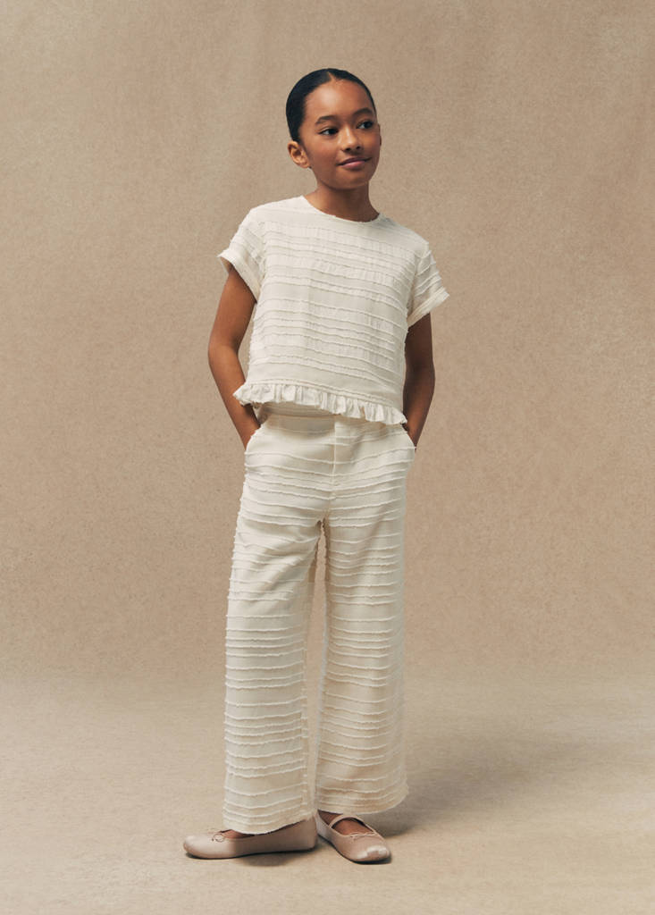 Straight textured trousers — Ecru