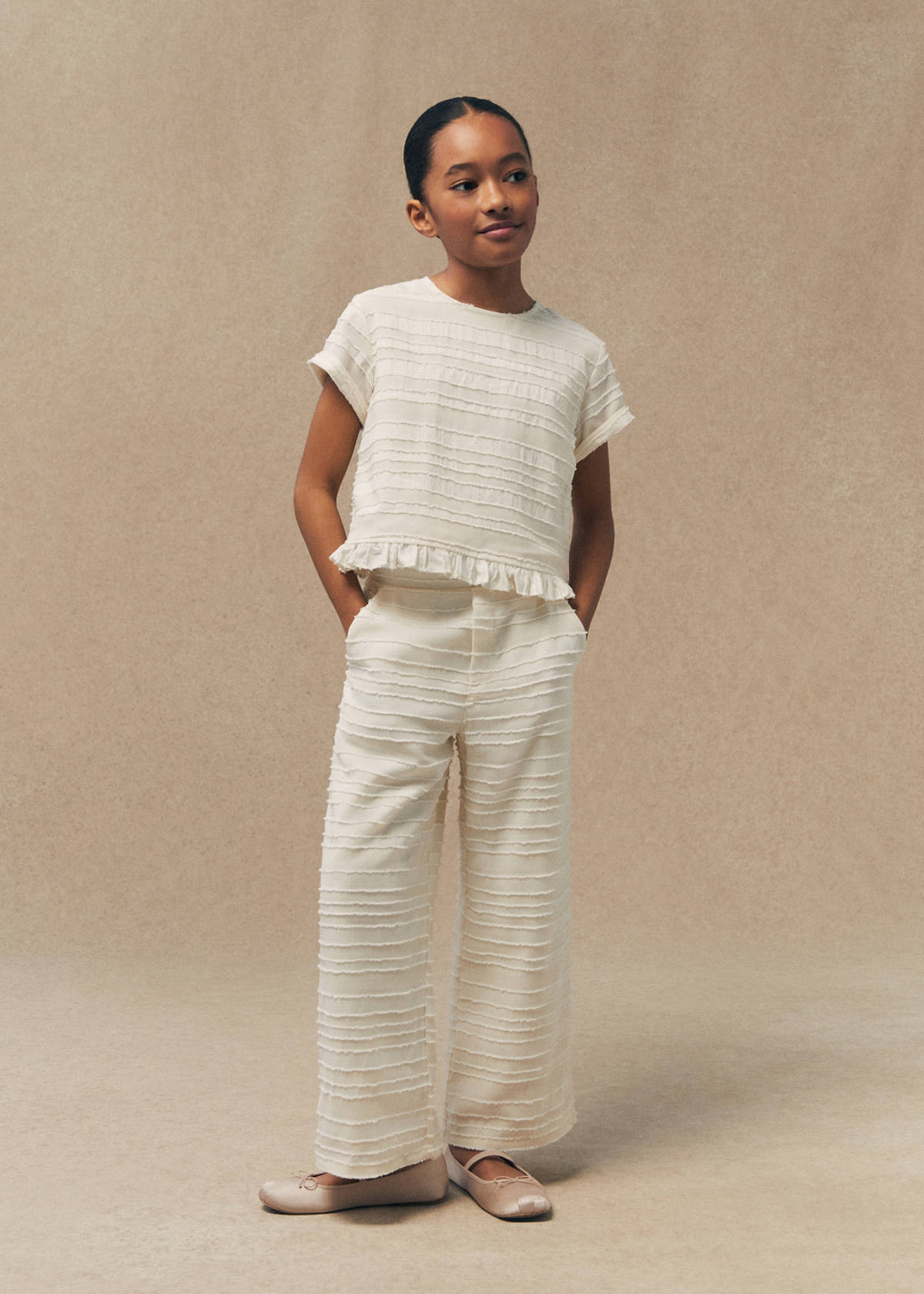 Straight textured trousers — Ecru