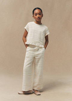 Straight textured trousers — Ecru 1