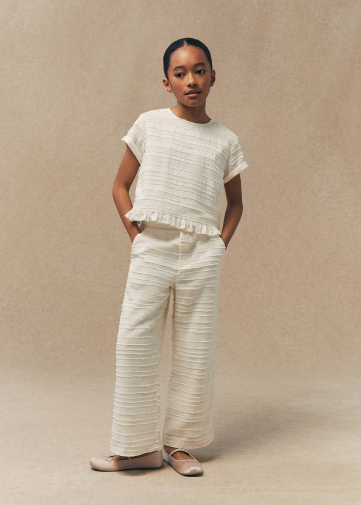 Straight textured trousers — Ecru