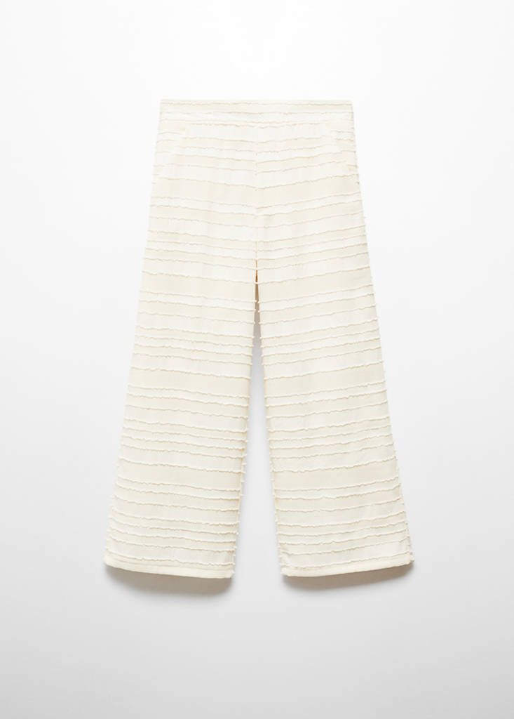 Straight textured trousers — Ecru