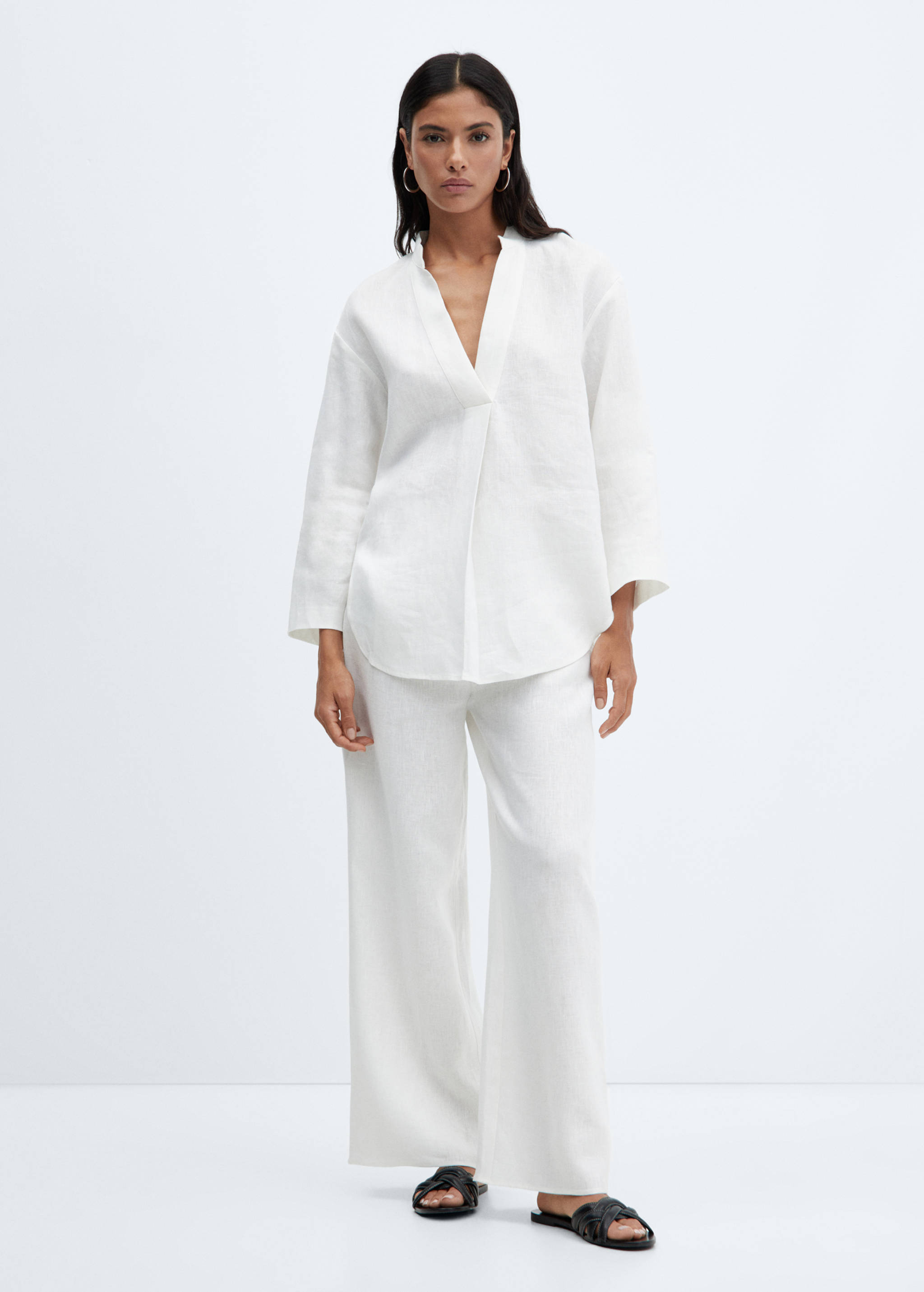 Linen-blend elastic waist trousers - General plane