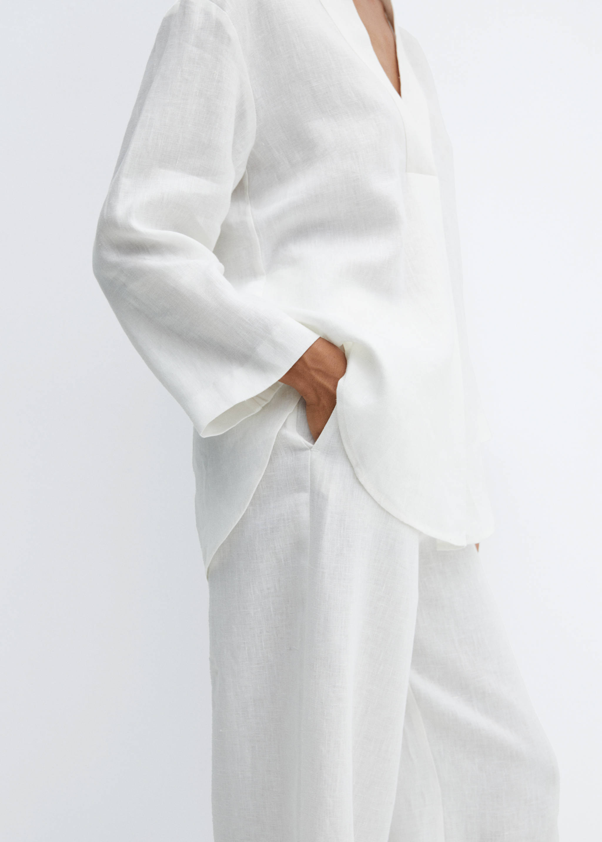 Linen-blend elastic waist trousers - Details of the article 6