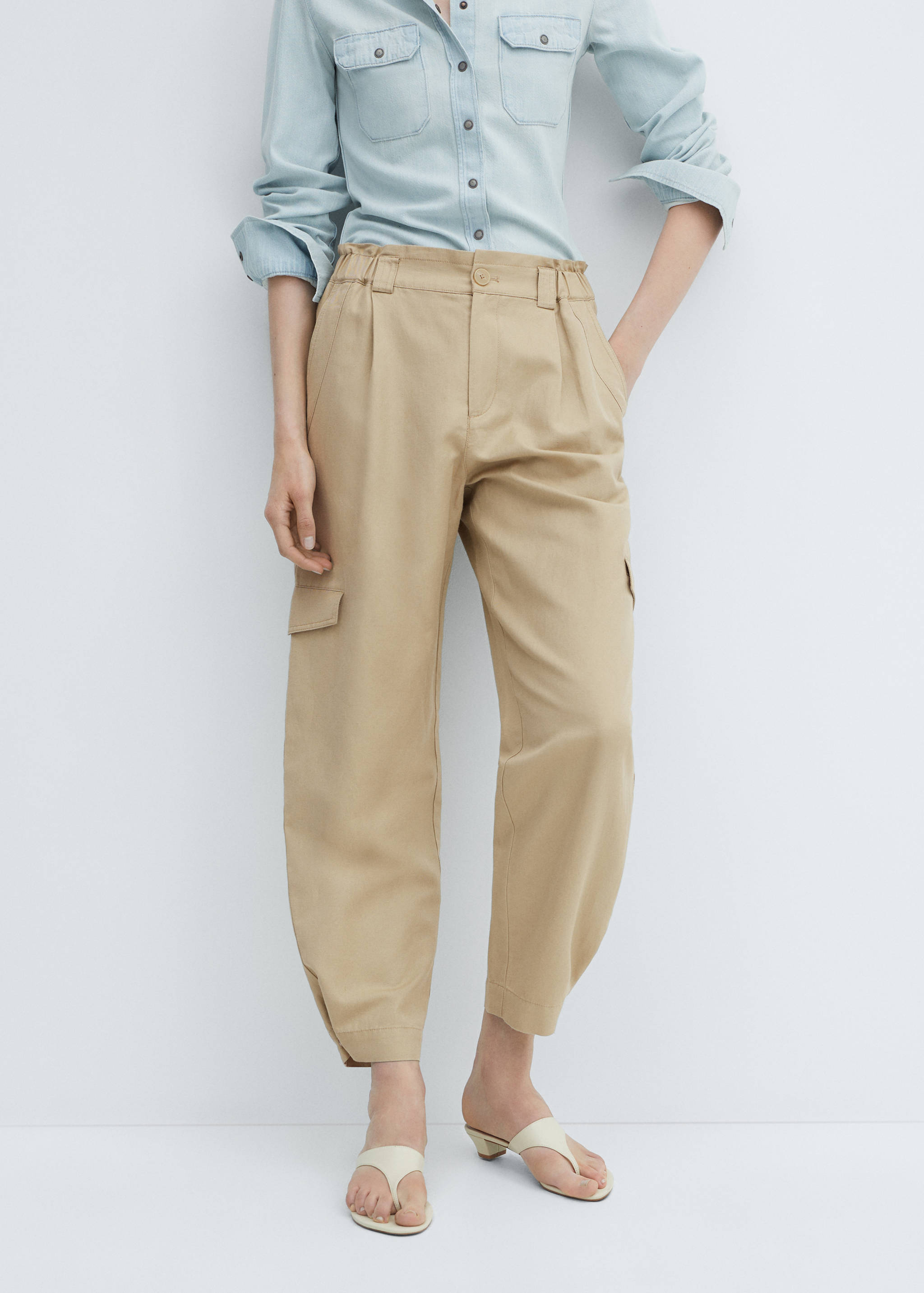 Linen cargo trousers - Medium plane