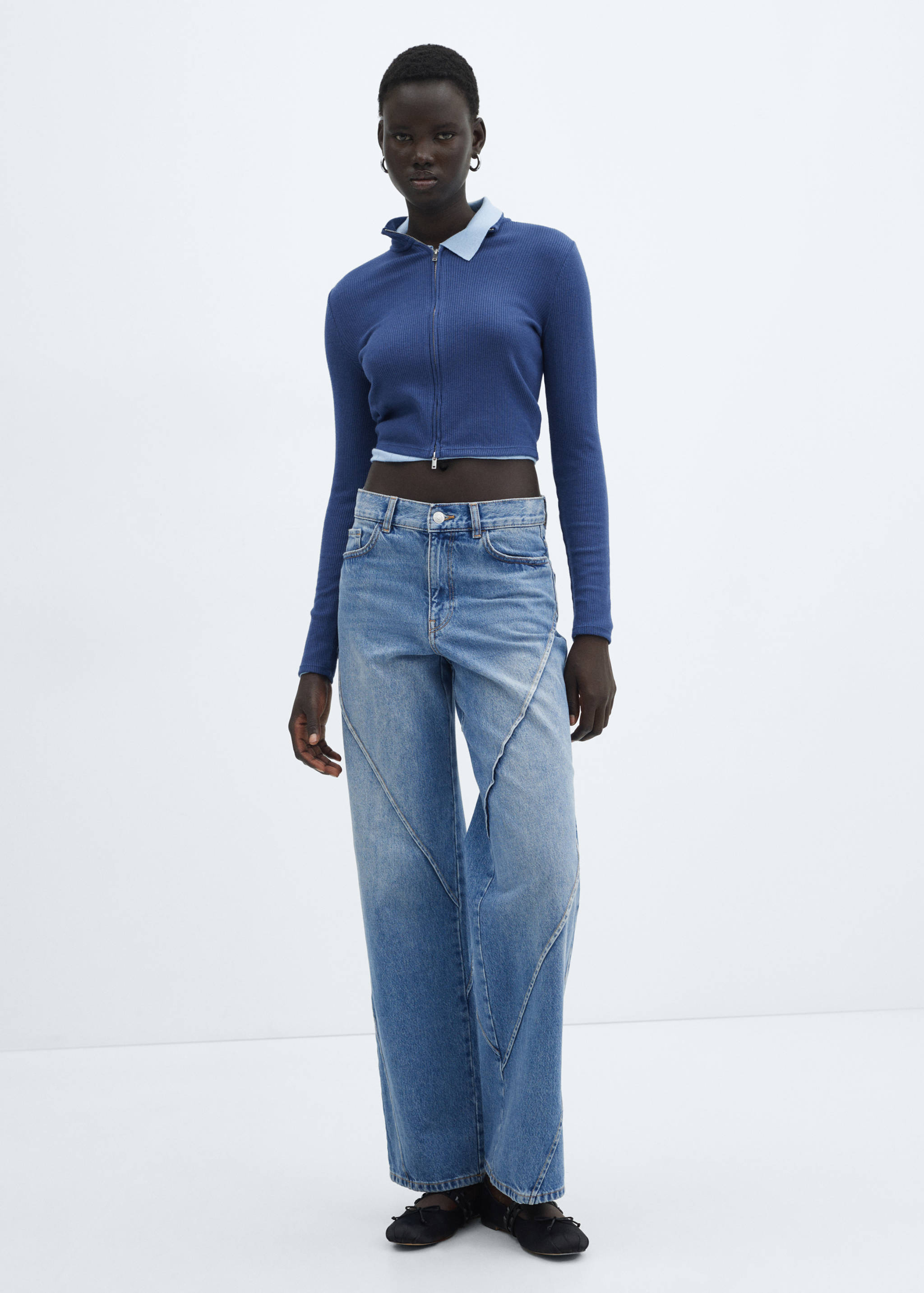 Jeans wideleg costuras decorativas - Plano general