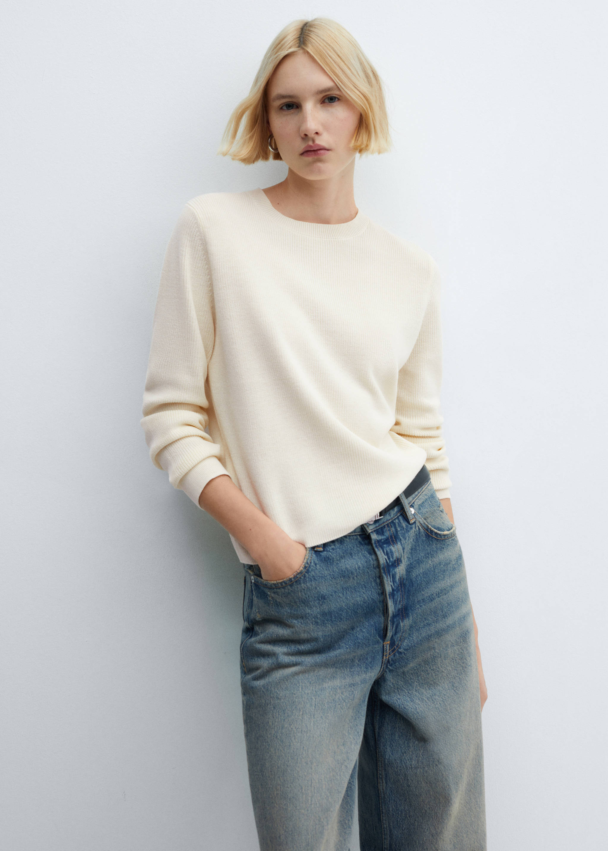 Round-neck knitted sweater - Medium plane
