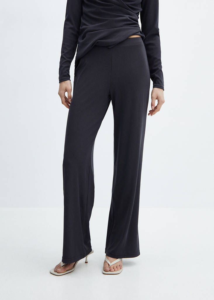 Wide leg trousers with elastic waist — Charcoal