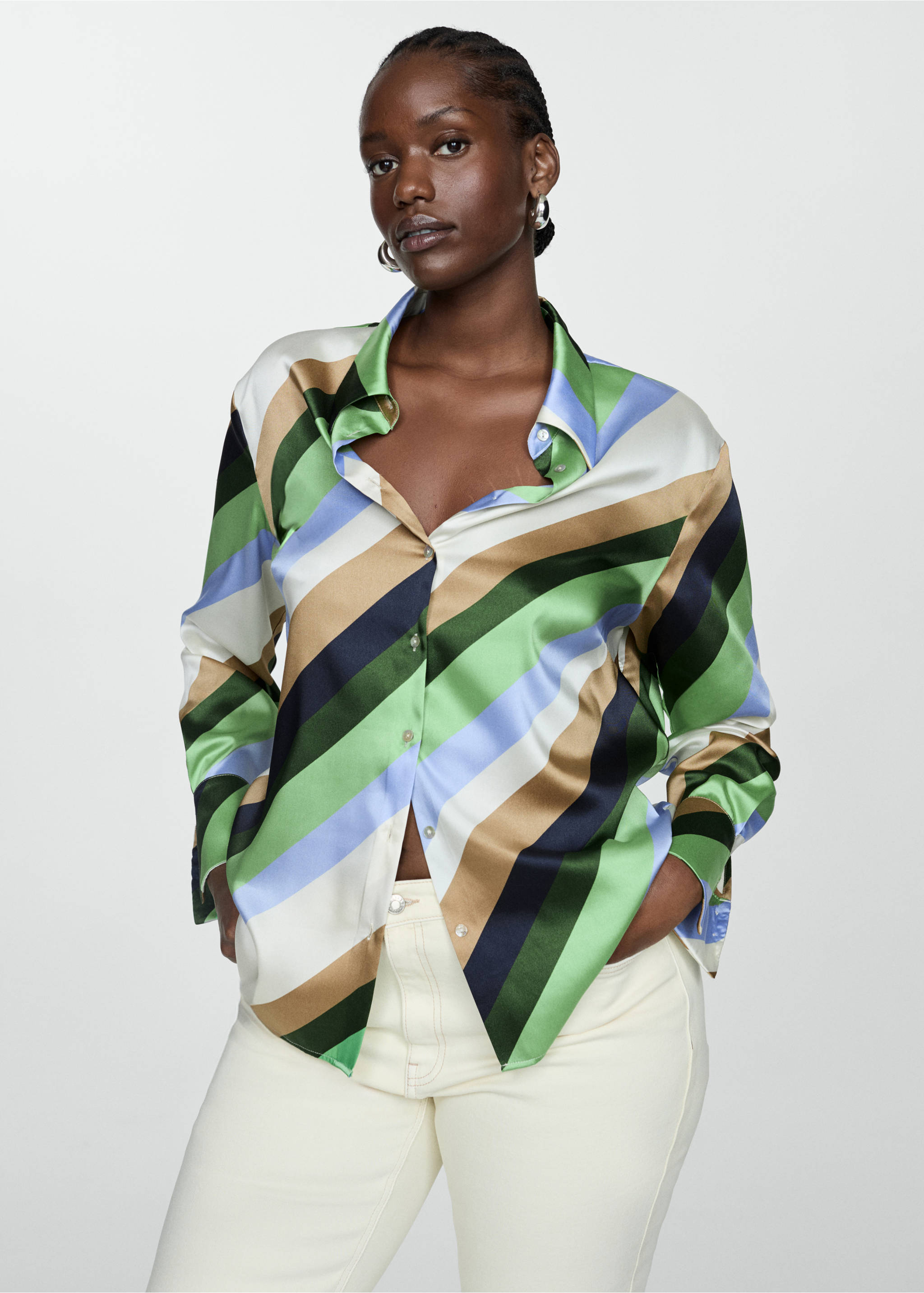Camisa rayas satinada - Detalle del artículo 5, Crudo. Ref: 67095756-00.