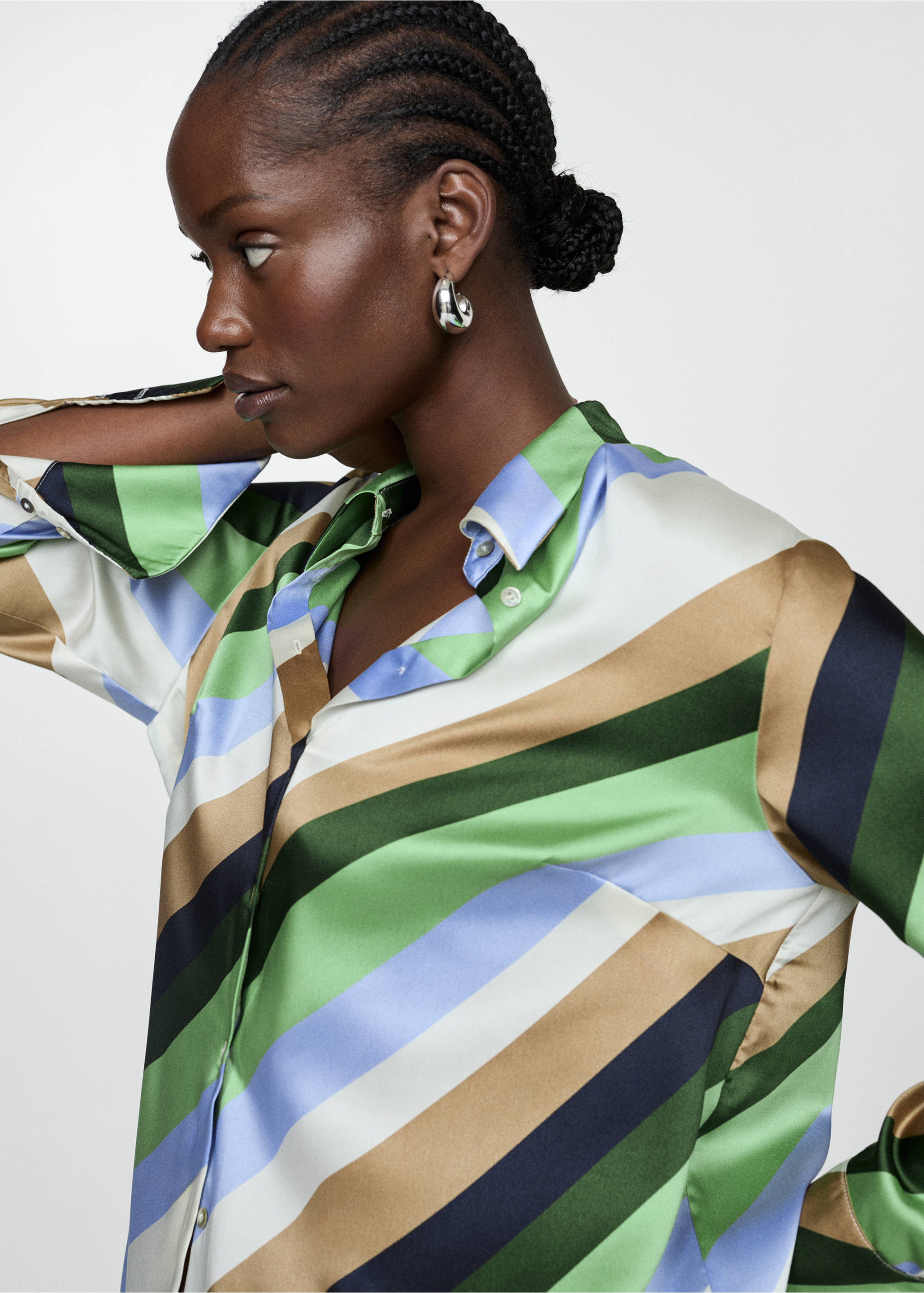 Camisa rayas satinada - Detalle del artículo 4, Crudo. Ref: 67095756-00.
