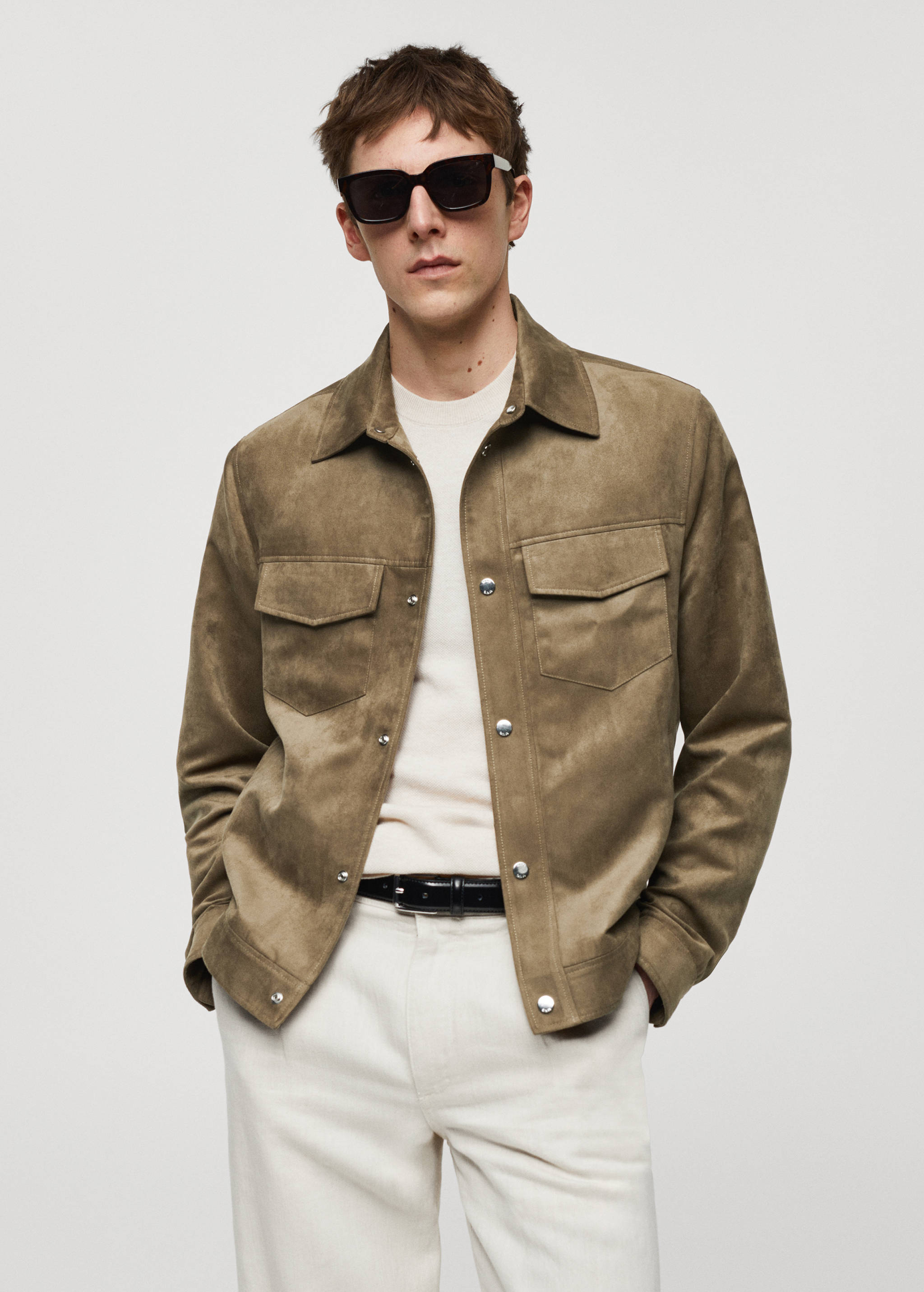 Suede-effect jacket with pockets - Medium plane