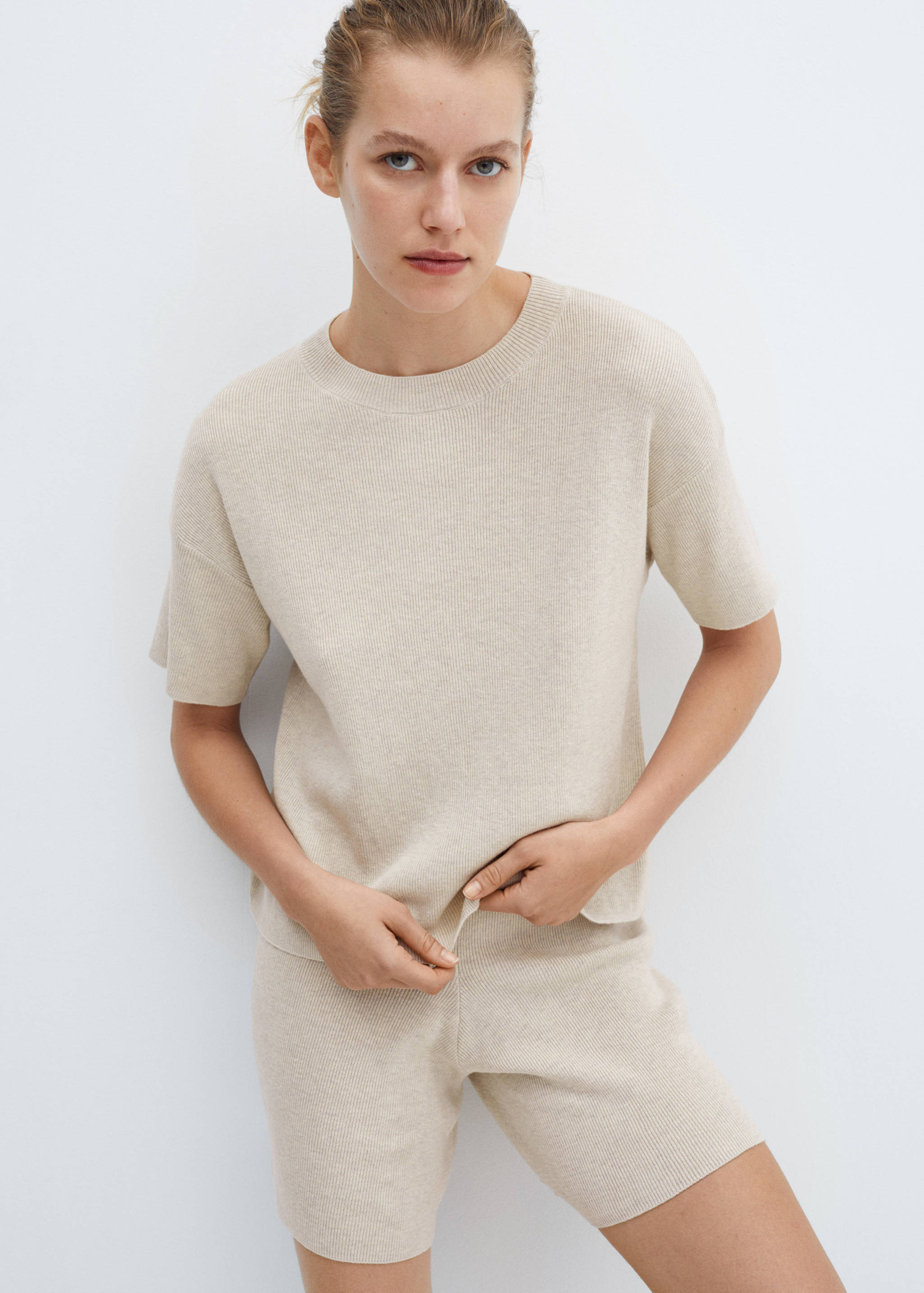 Cotton linen-blend knit t-shirt - Medium plane