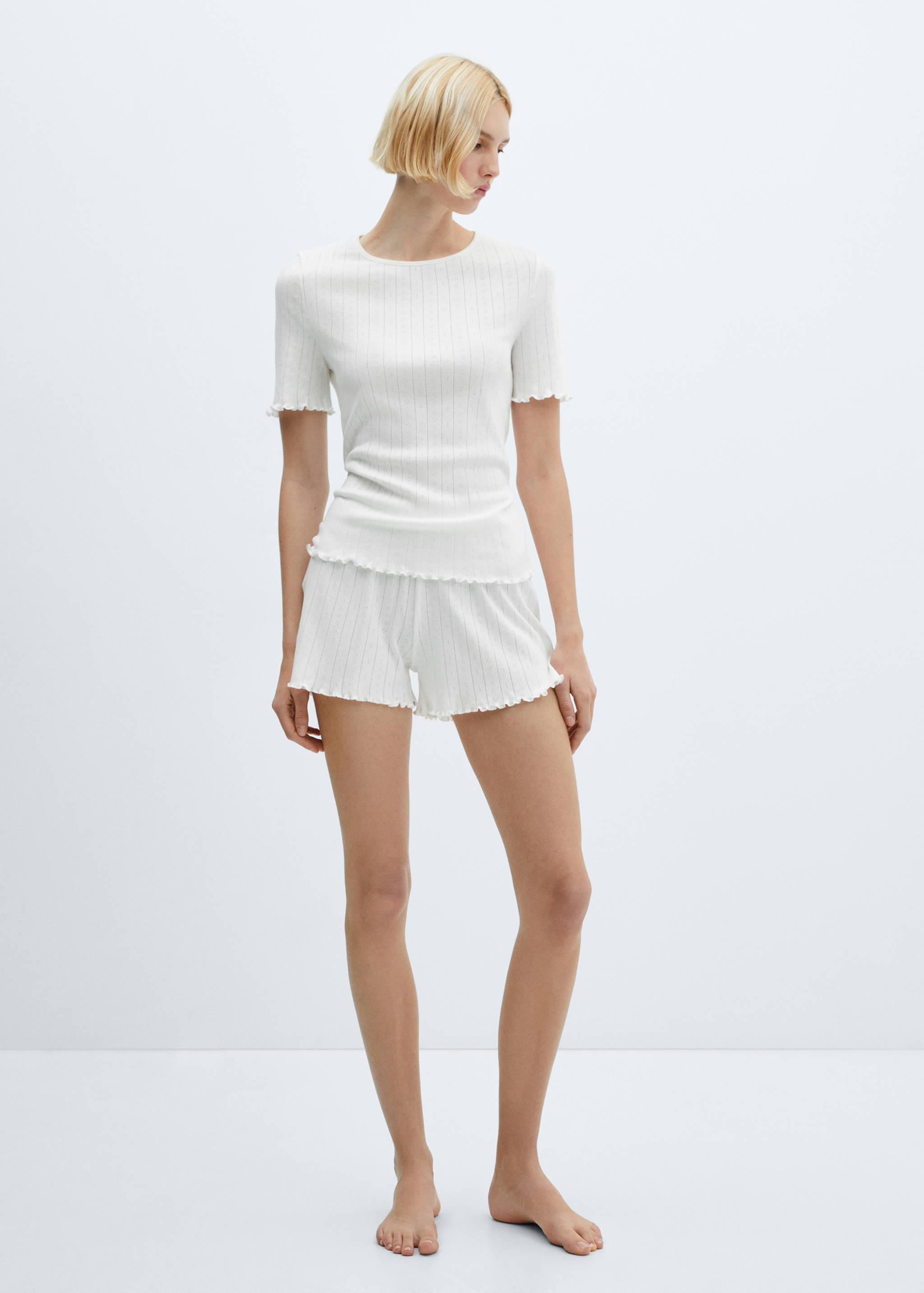 Cotton pyjama shorts with gathered hem - General plane
